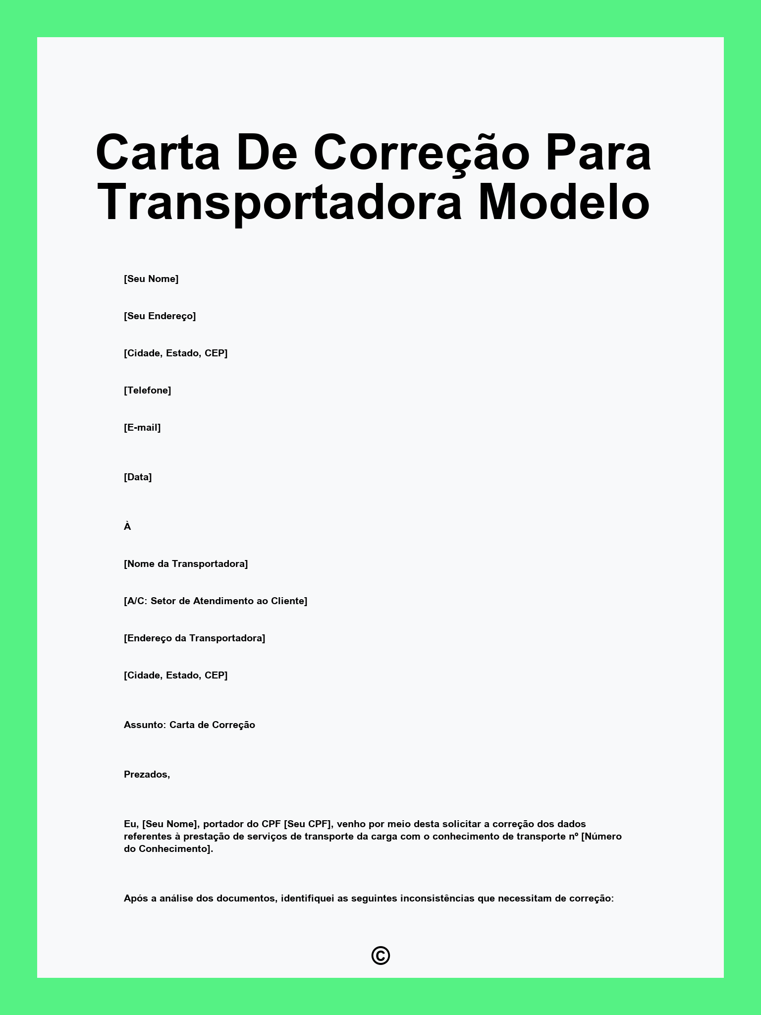 Carta De Correção Para Transportadora Modelo