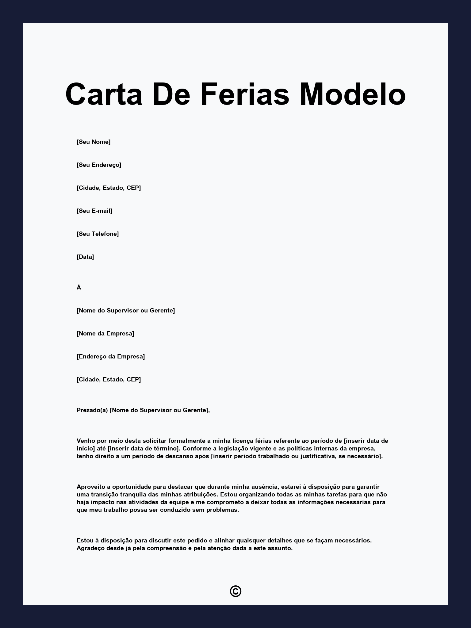 Carta De Ferias Modelo
