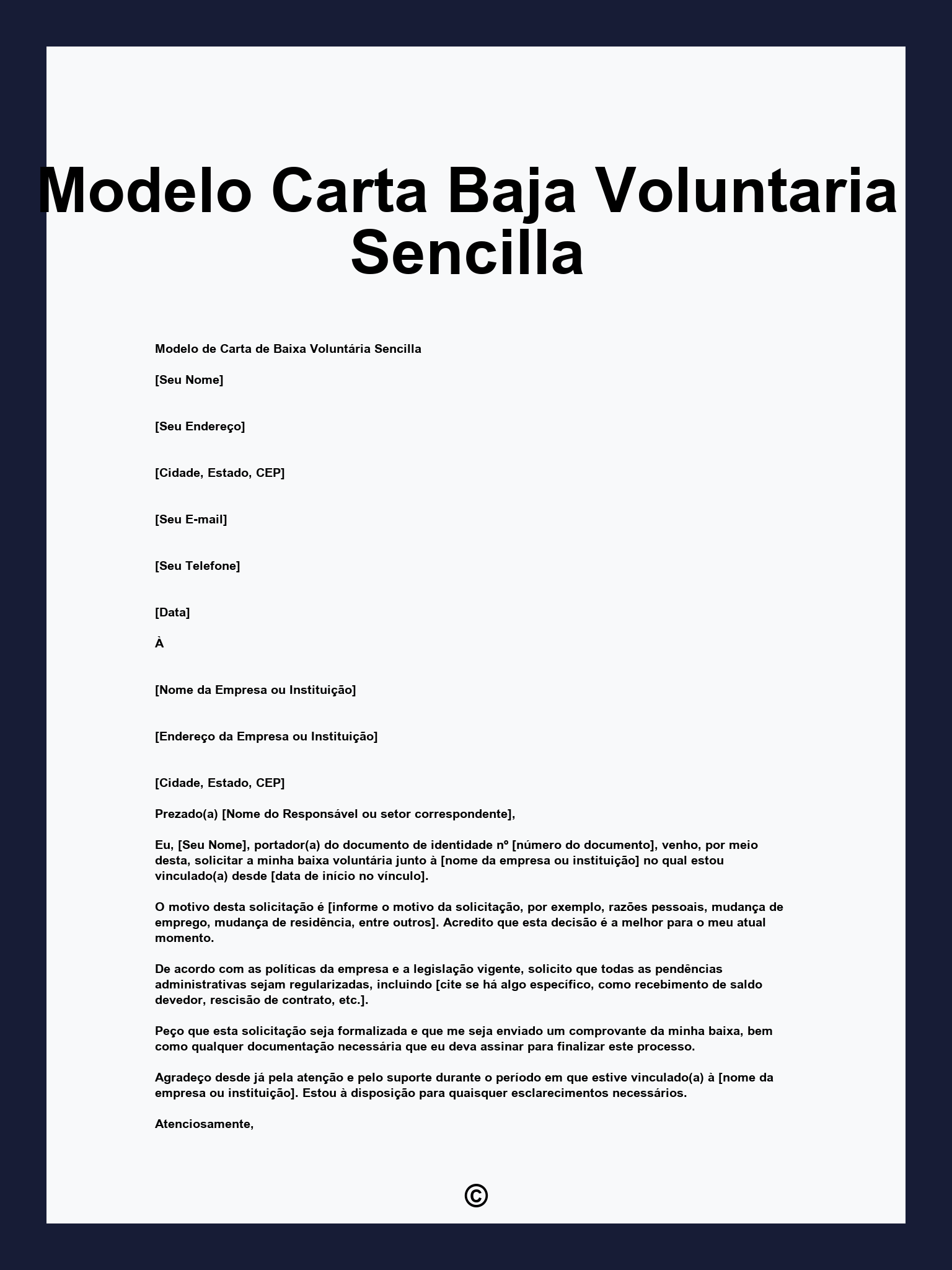 Modelo Carta Baja Voluntaria Sencilla