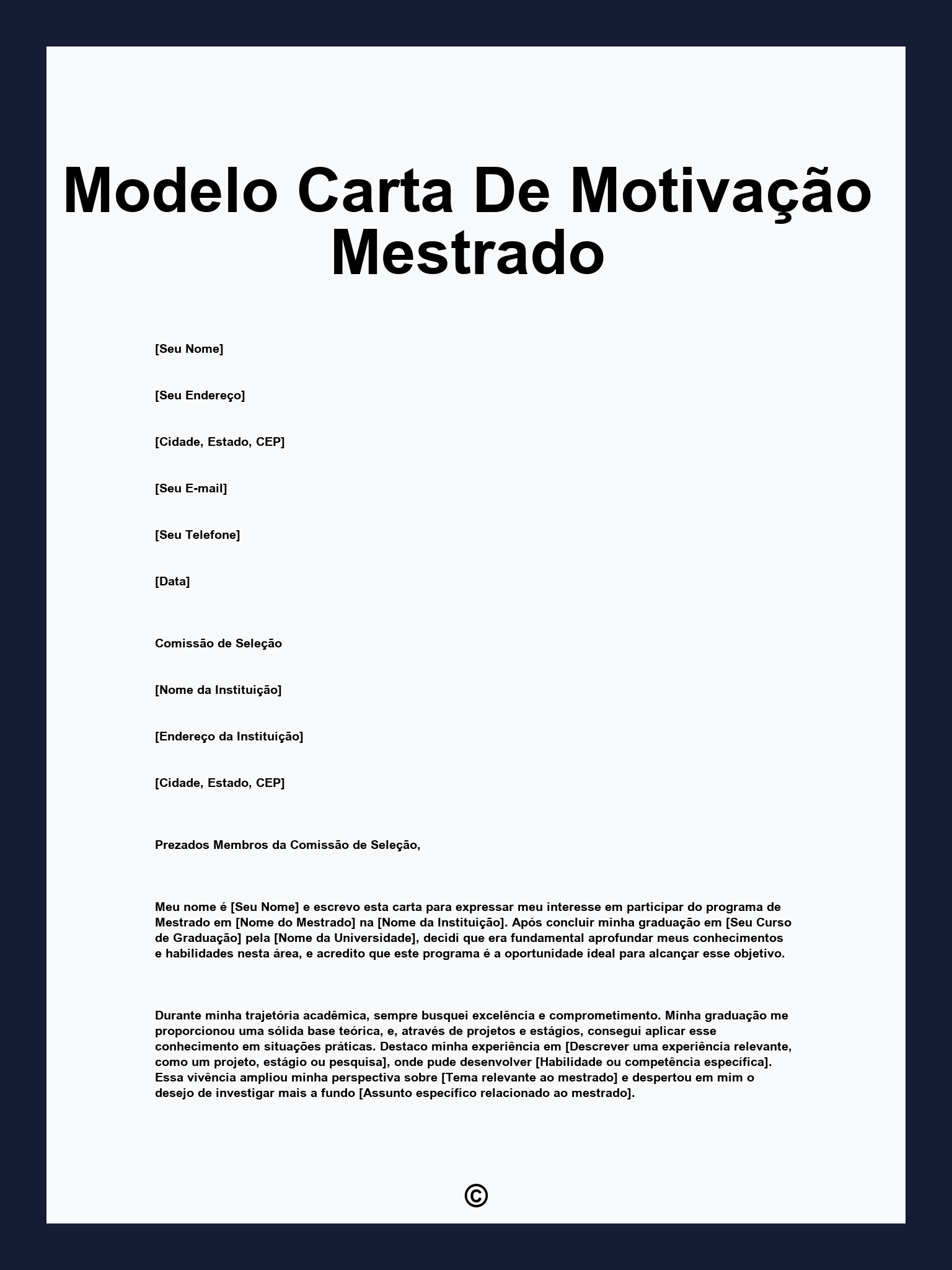 Modelo Carta De Motivação Mestrado