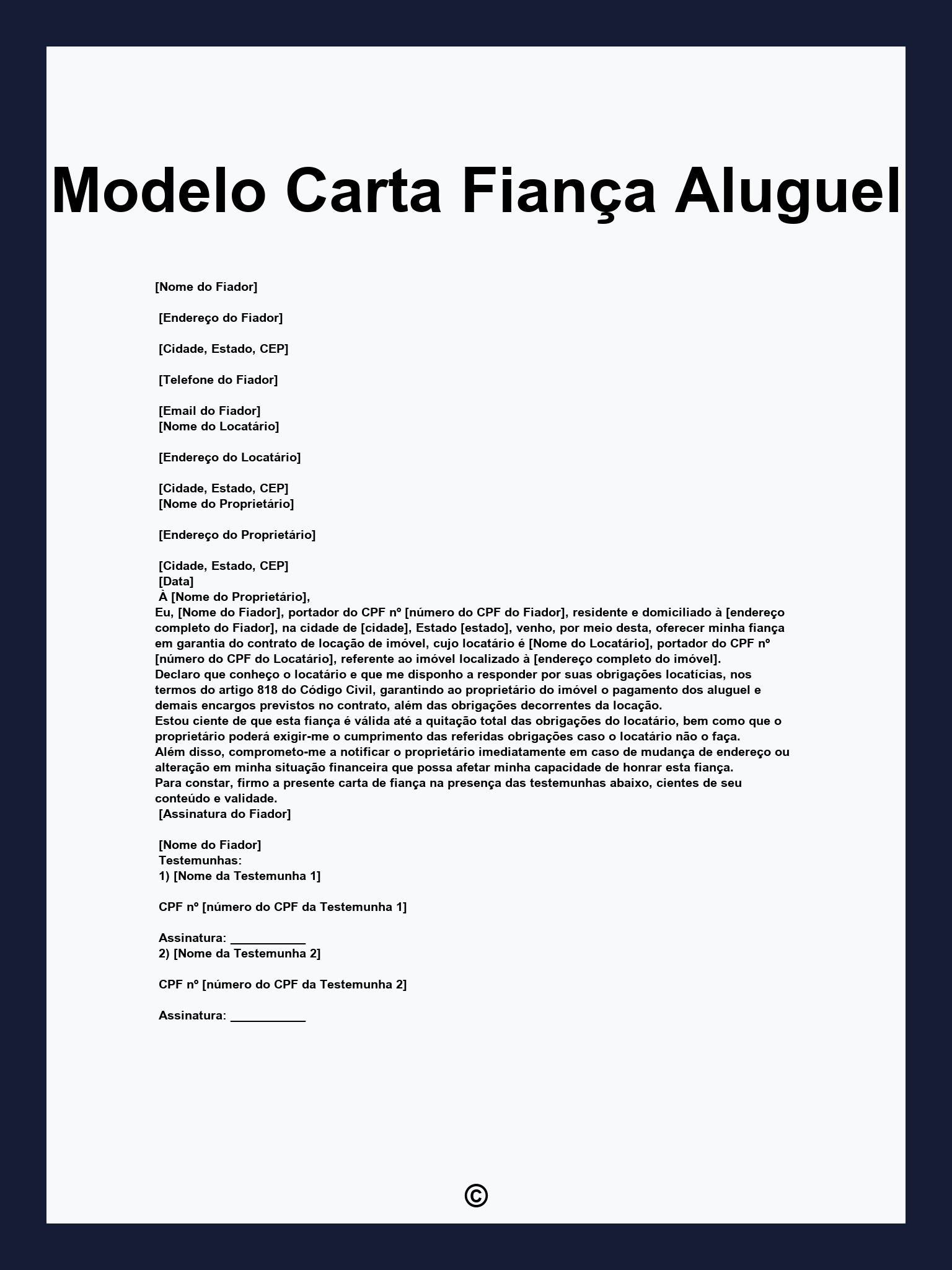 Modelo Carta Fiança Aluguel
