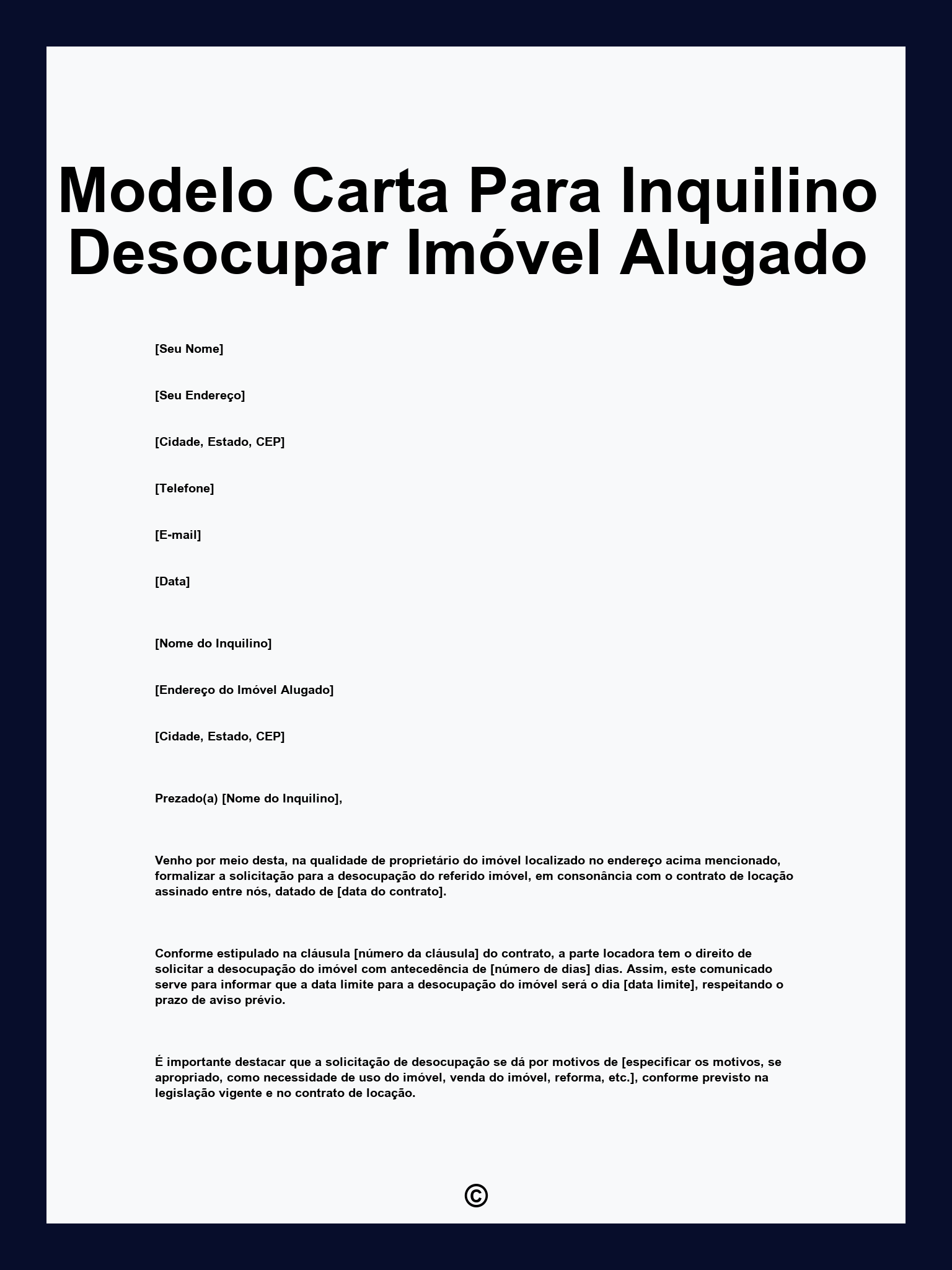 Modelo Carta Para Inquilino Desocupar Imóvel Alugado