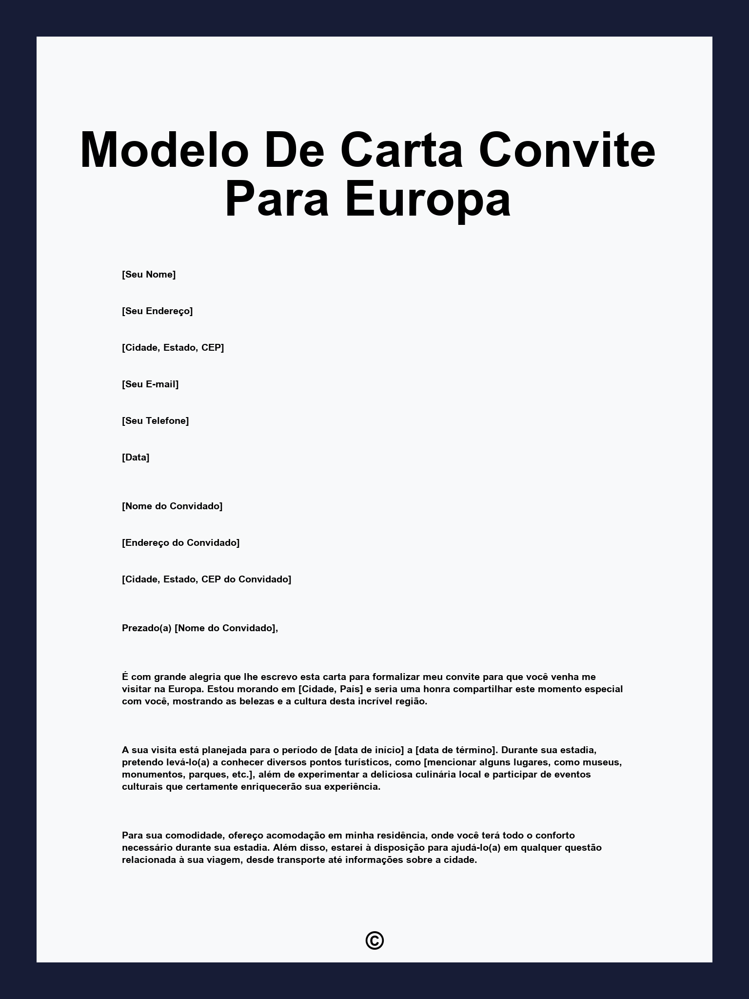 Modelo De Carta Convite Para Europa