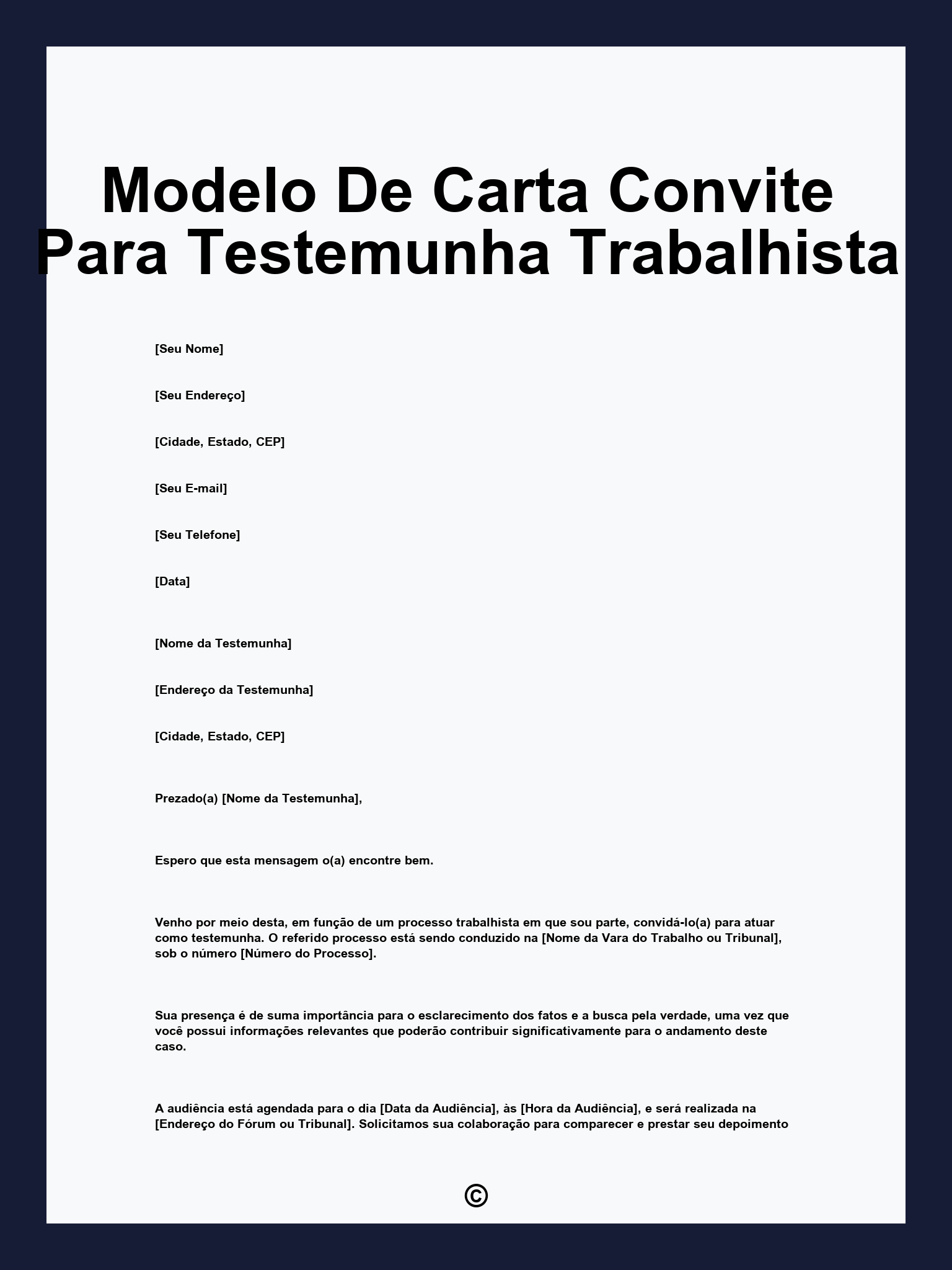 Modelo De Carta Convite Para Testemunha Trabalhista