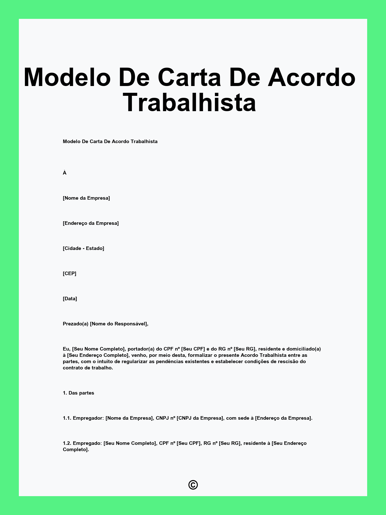 Modelo De Carta De Acordo Trabalhista