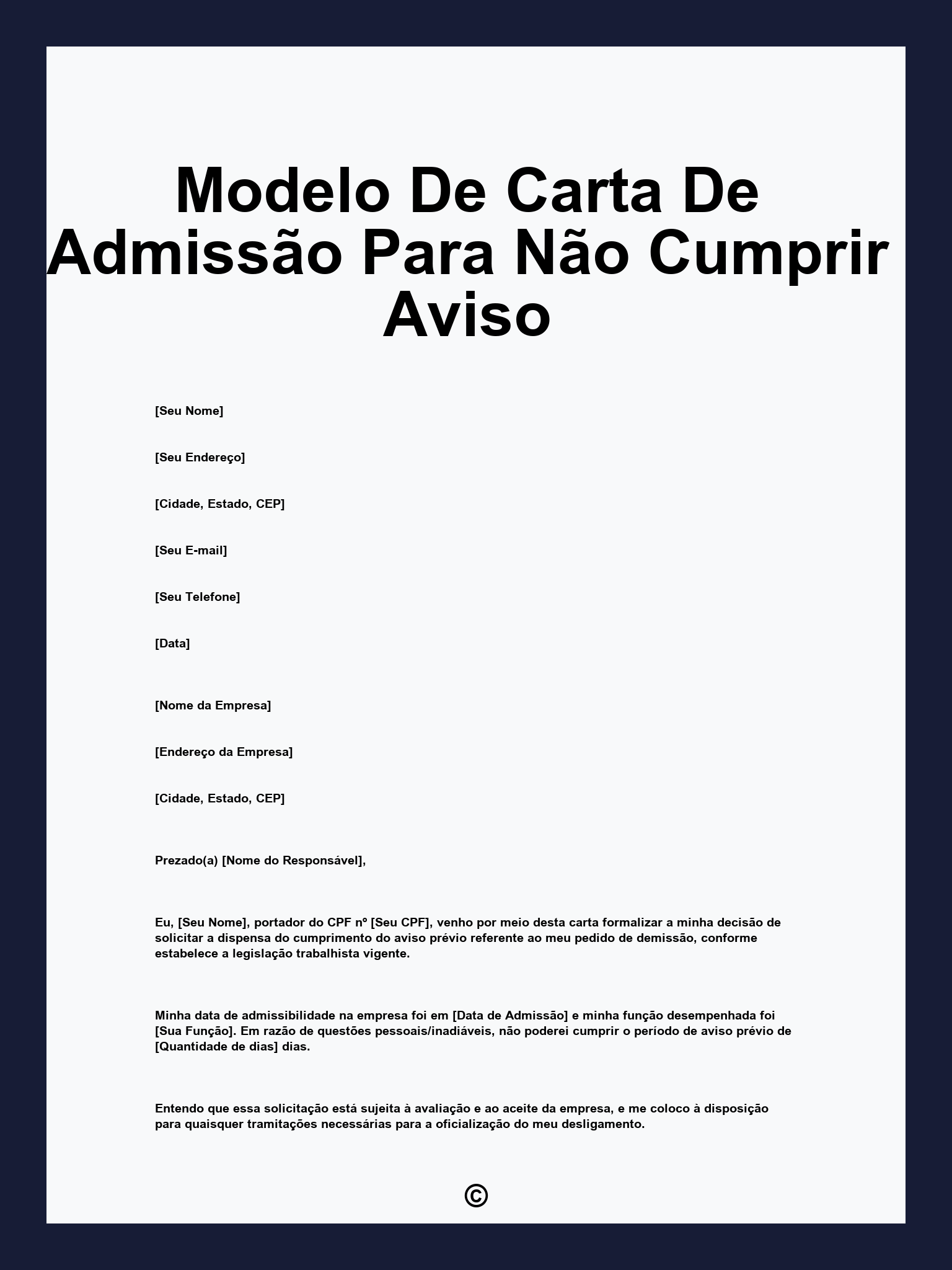 Modelo De Carta De Admissão Para Não Cumprir Aviso