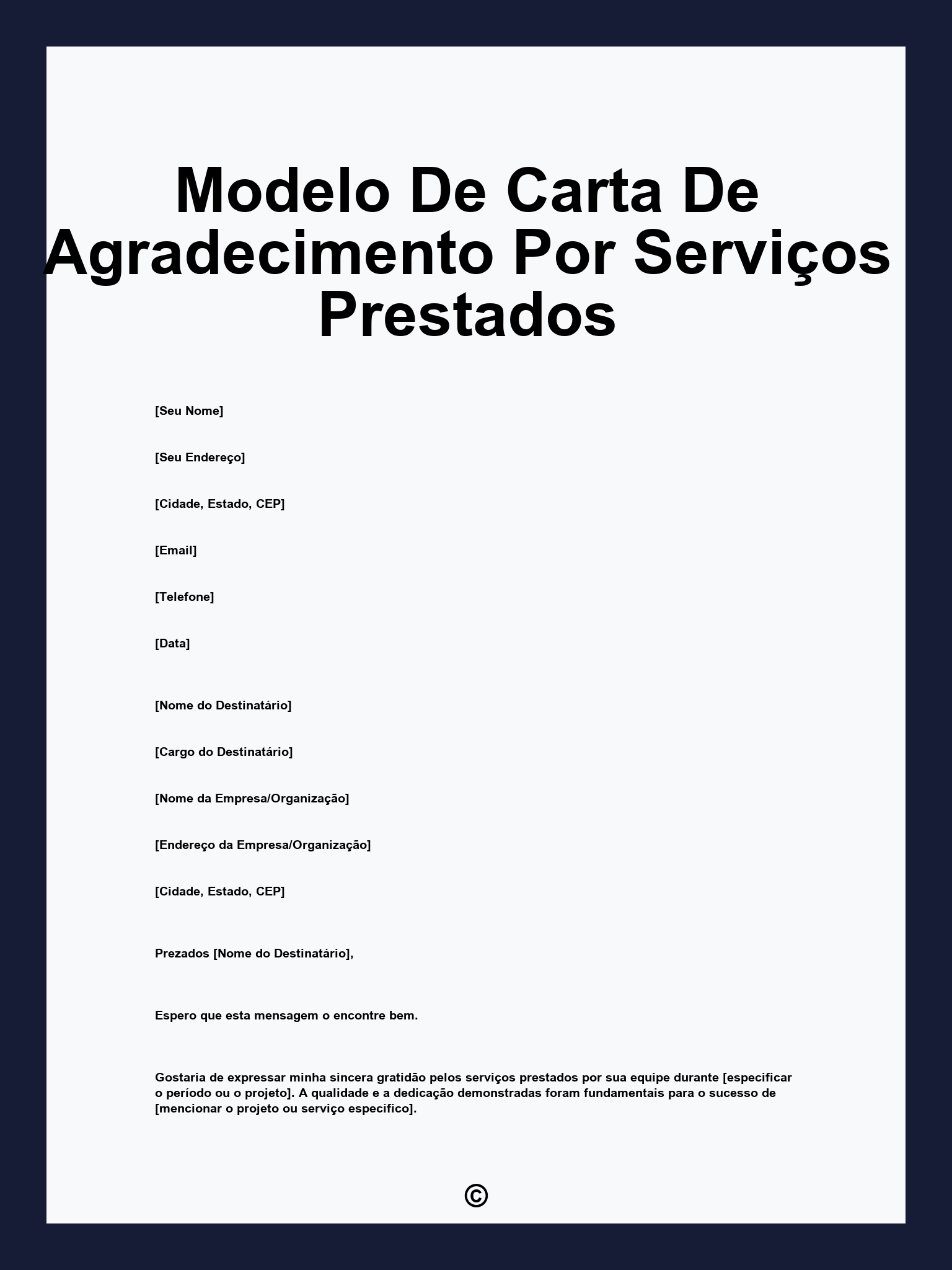 Modelo De Carta De Agradecimento Por Serviços Prestados