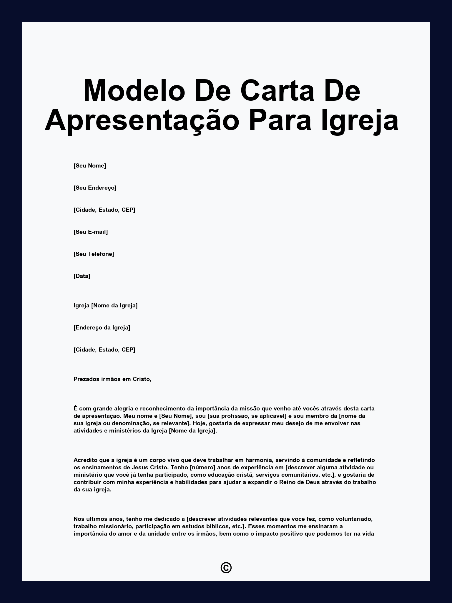 Modelo De Carta De Apresentação Para Igreja