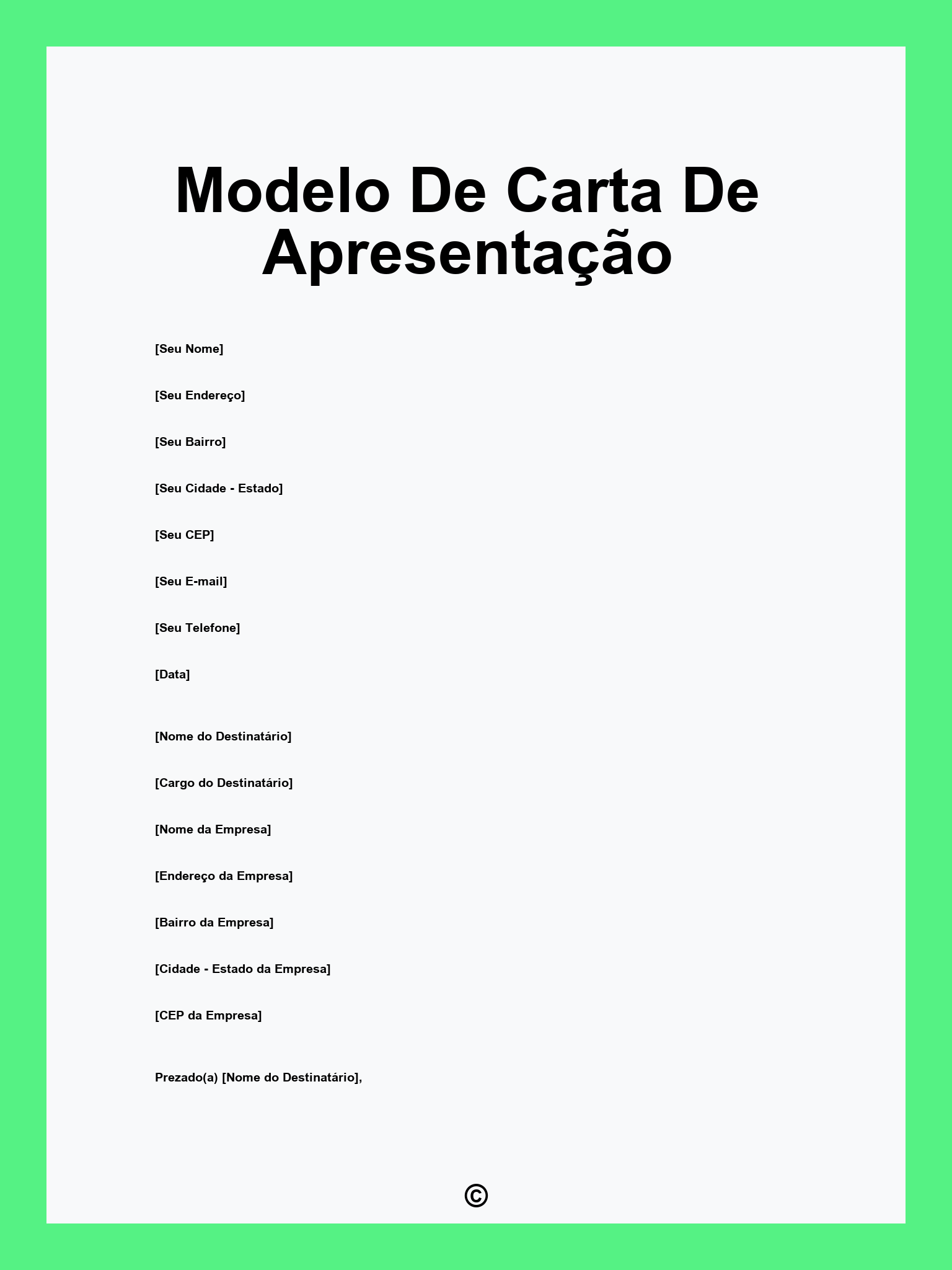 Modelo De Carta De Apresentação