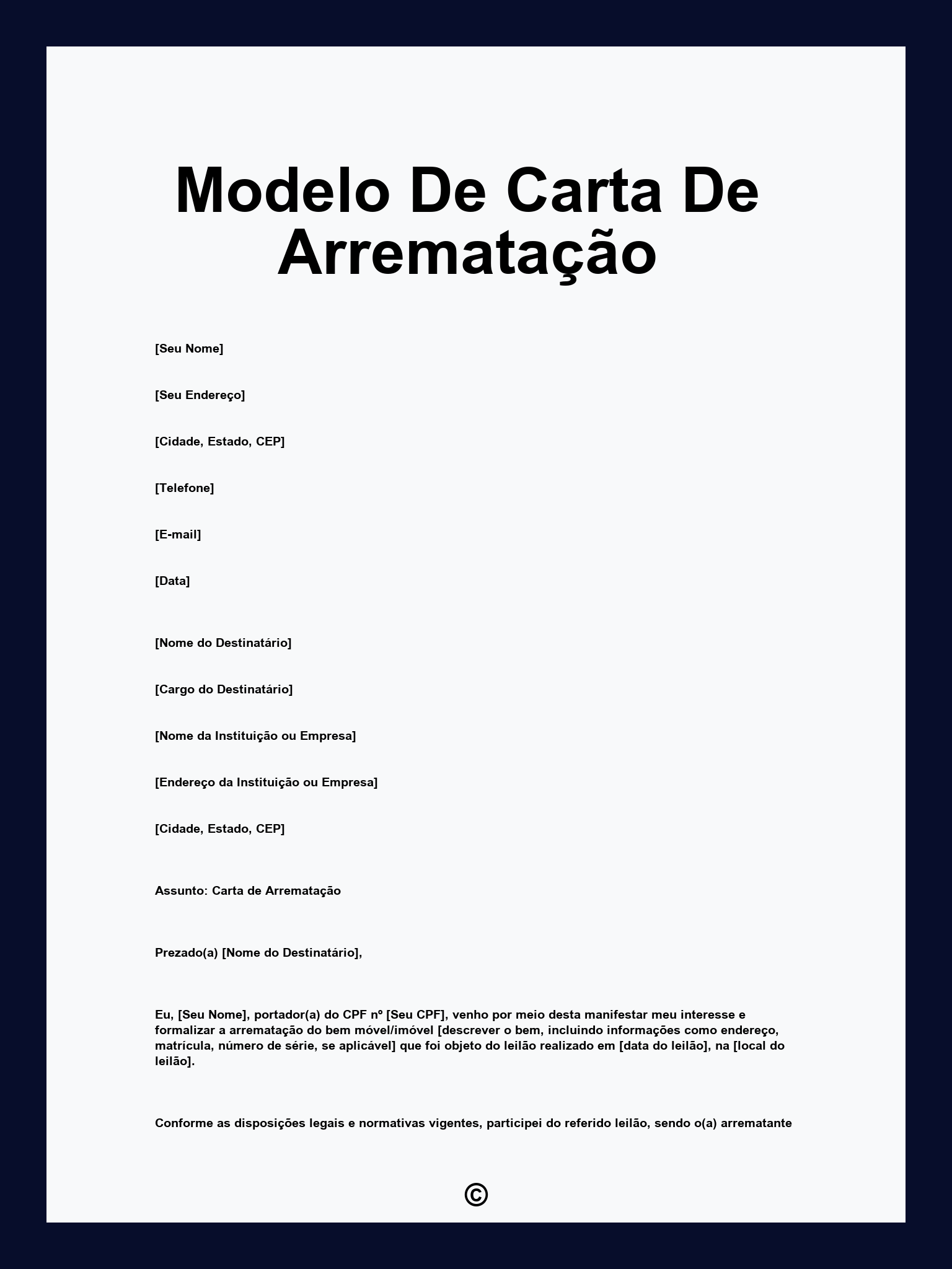 Modelo De Carta De Arrematação