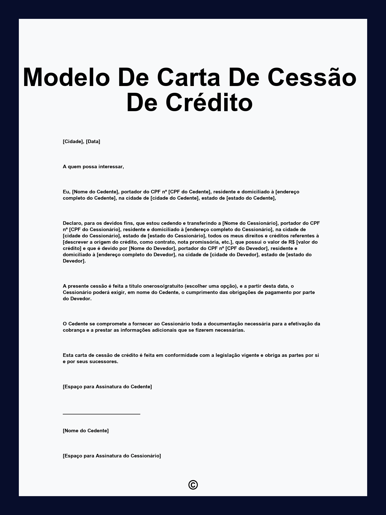 Modelo De Carta De Cessão De Crédito