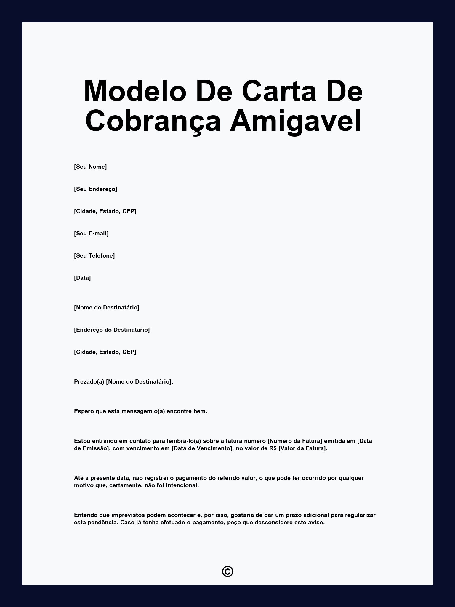Modelo De Carta De Cobrança Amigavel