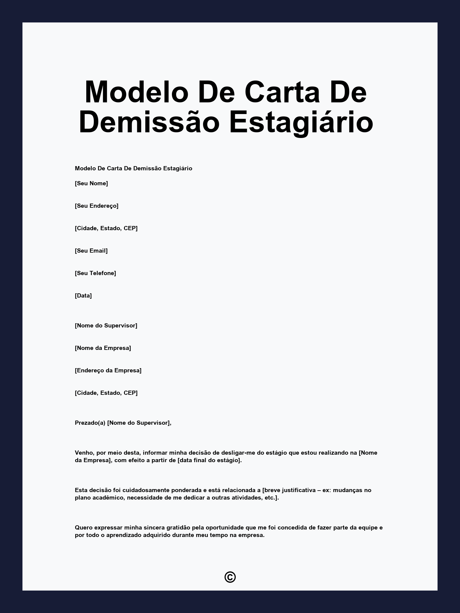 Modelo De Carta De Demissão Estagiário