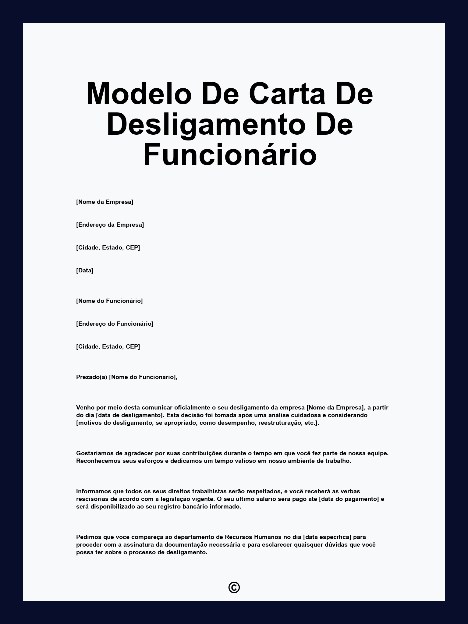 Modelo De Carta De Desligamento De Funcionário