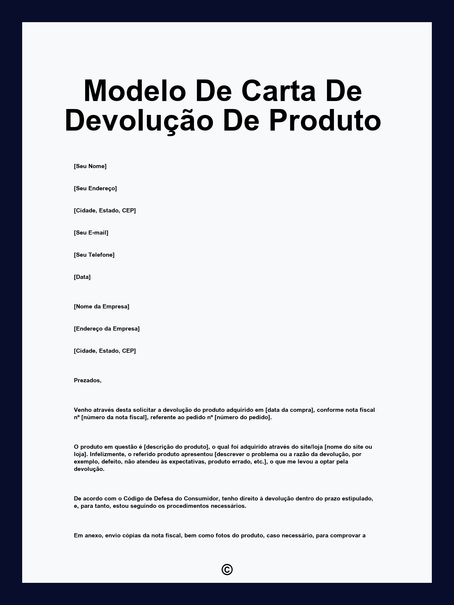 Modelo De Carta De Devolução De Produto