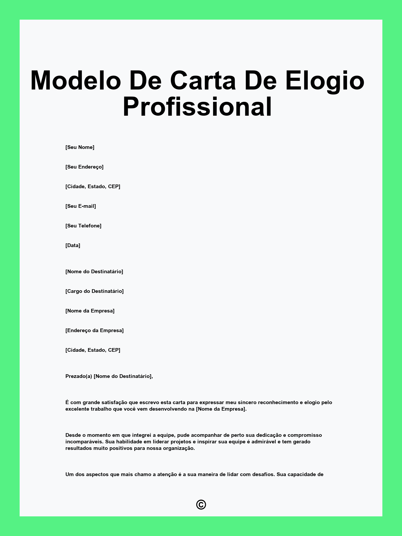 Modelo De Carta De Elogio Profissional