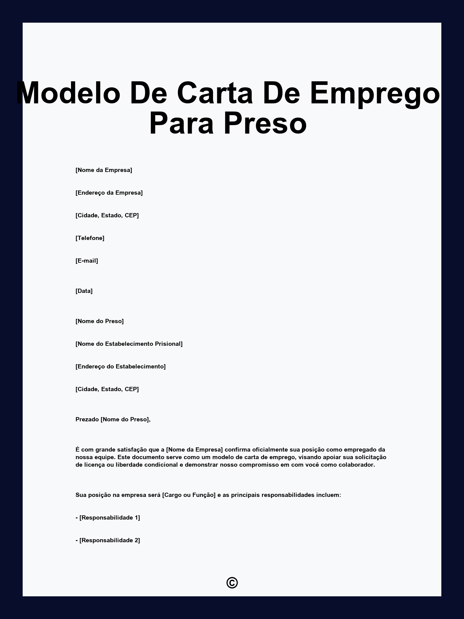 Modelo De Carta De Emprego Para Preso