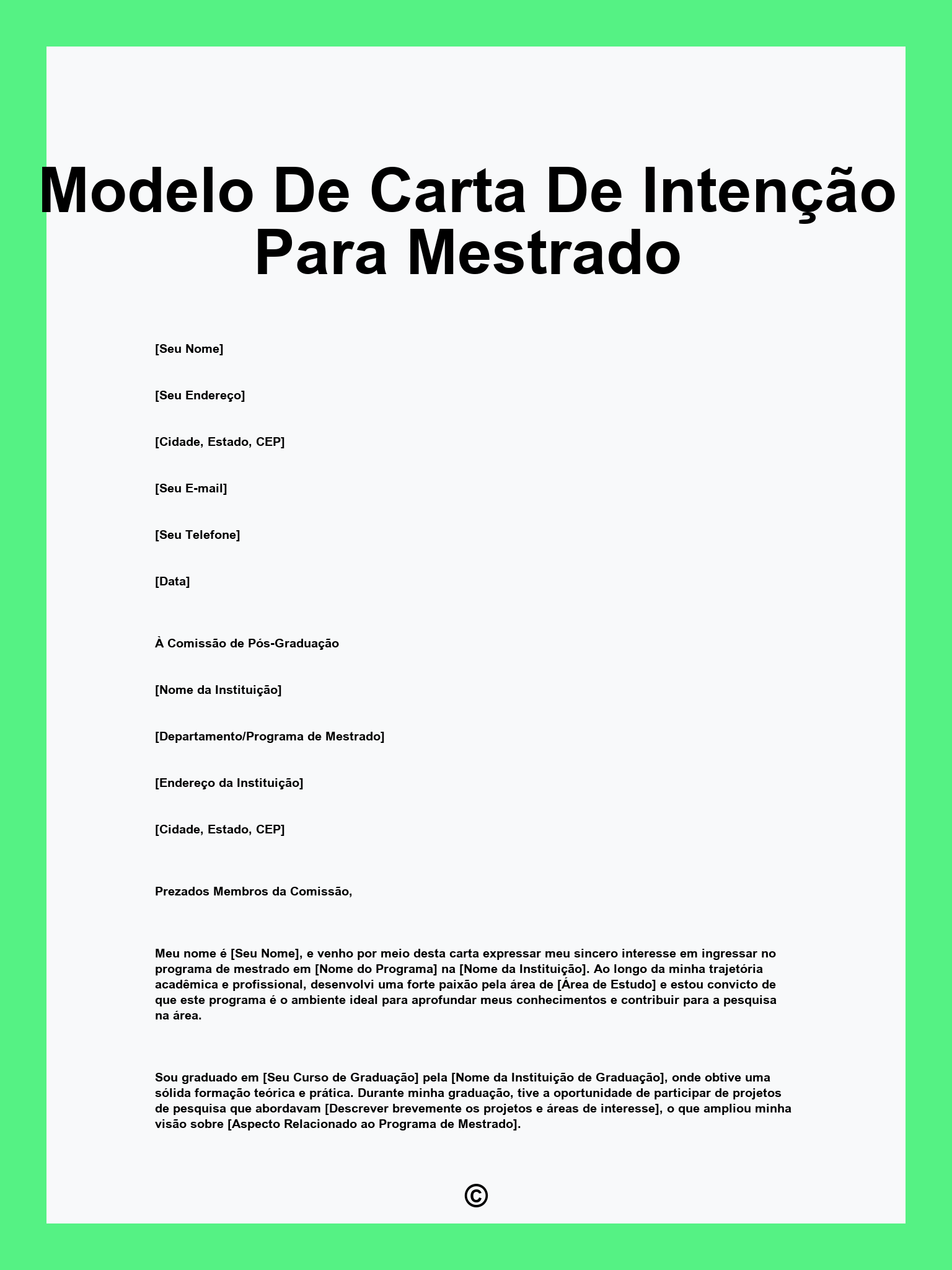 Modelo De Carta De Intenção Para Mestrado