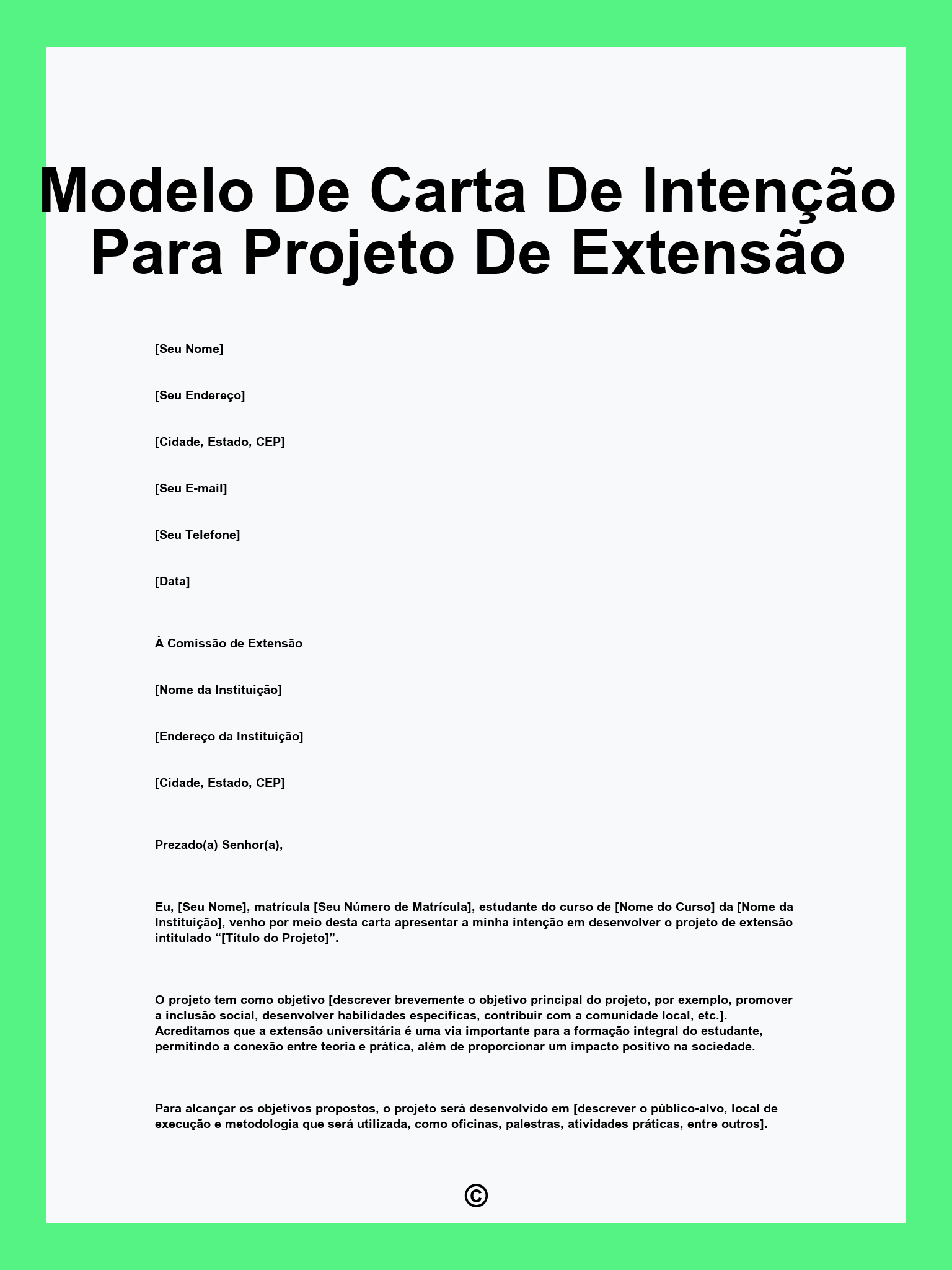 Modelo De Carta De Intenção Para Projeto De Extensão