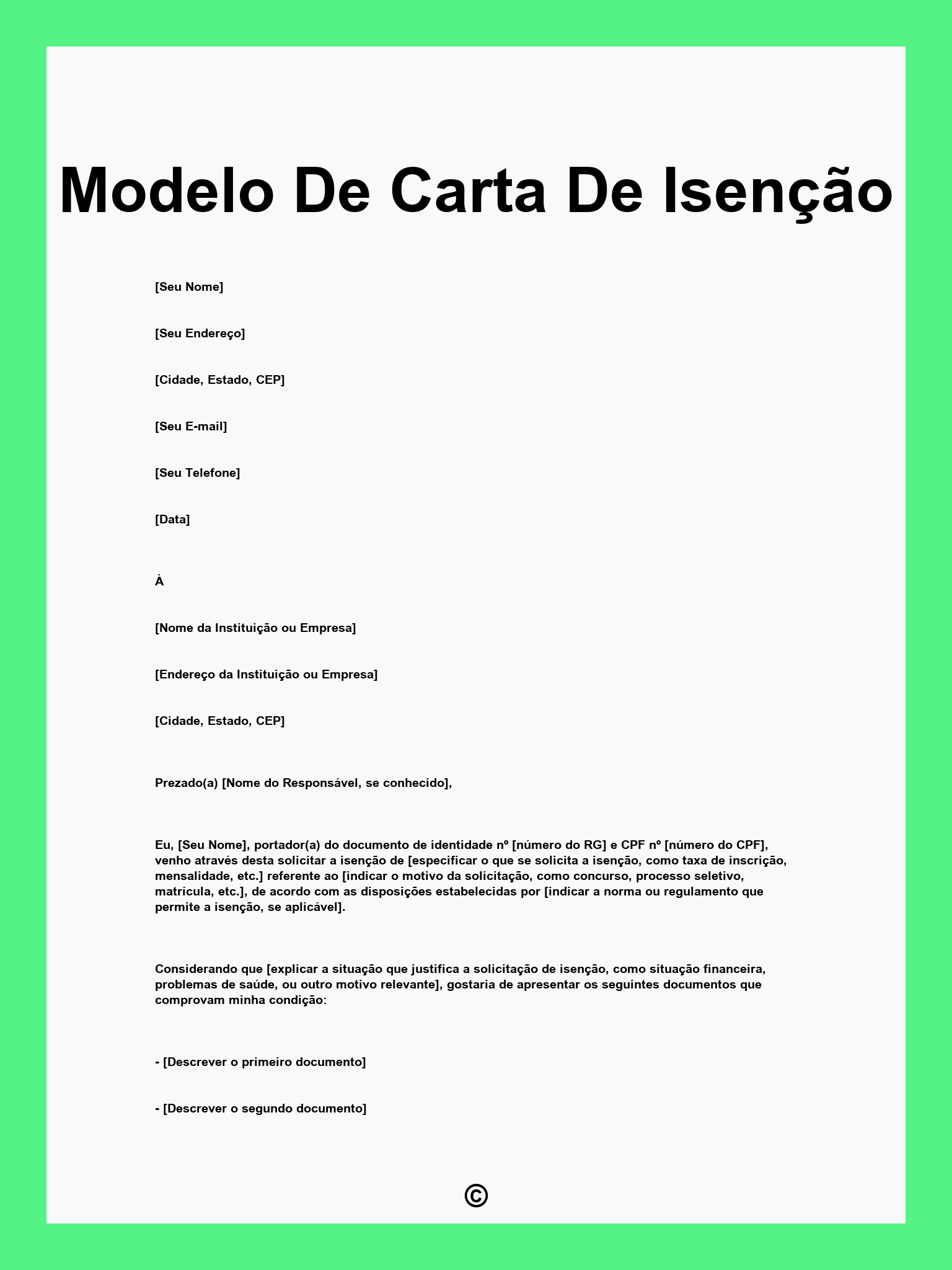 Modelo De Carta De Isenção