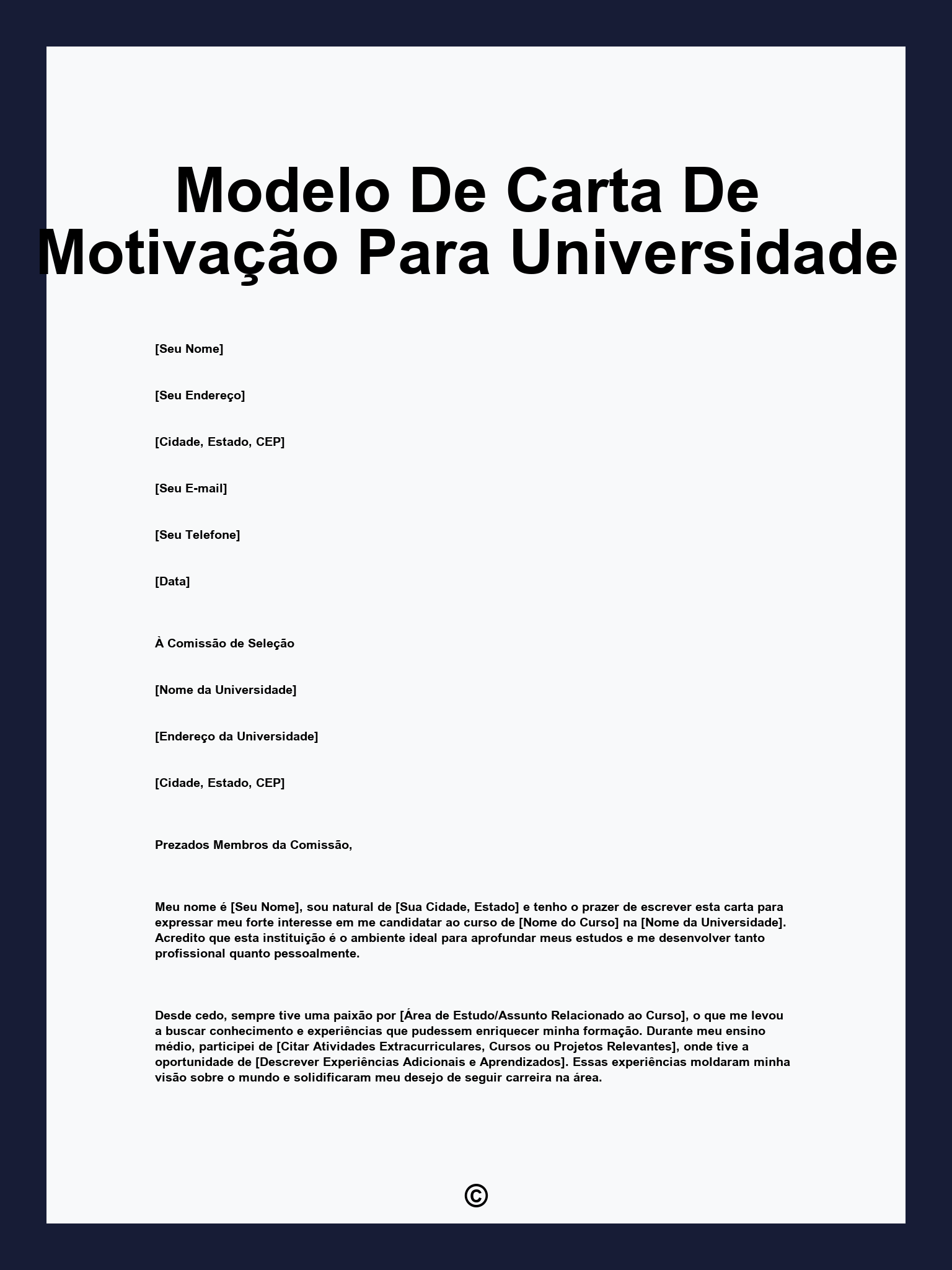 Modelo De Carta De Motivação Para Universidade