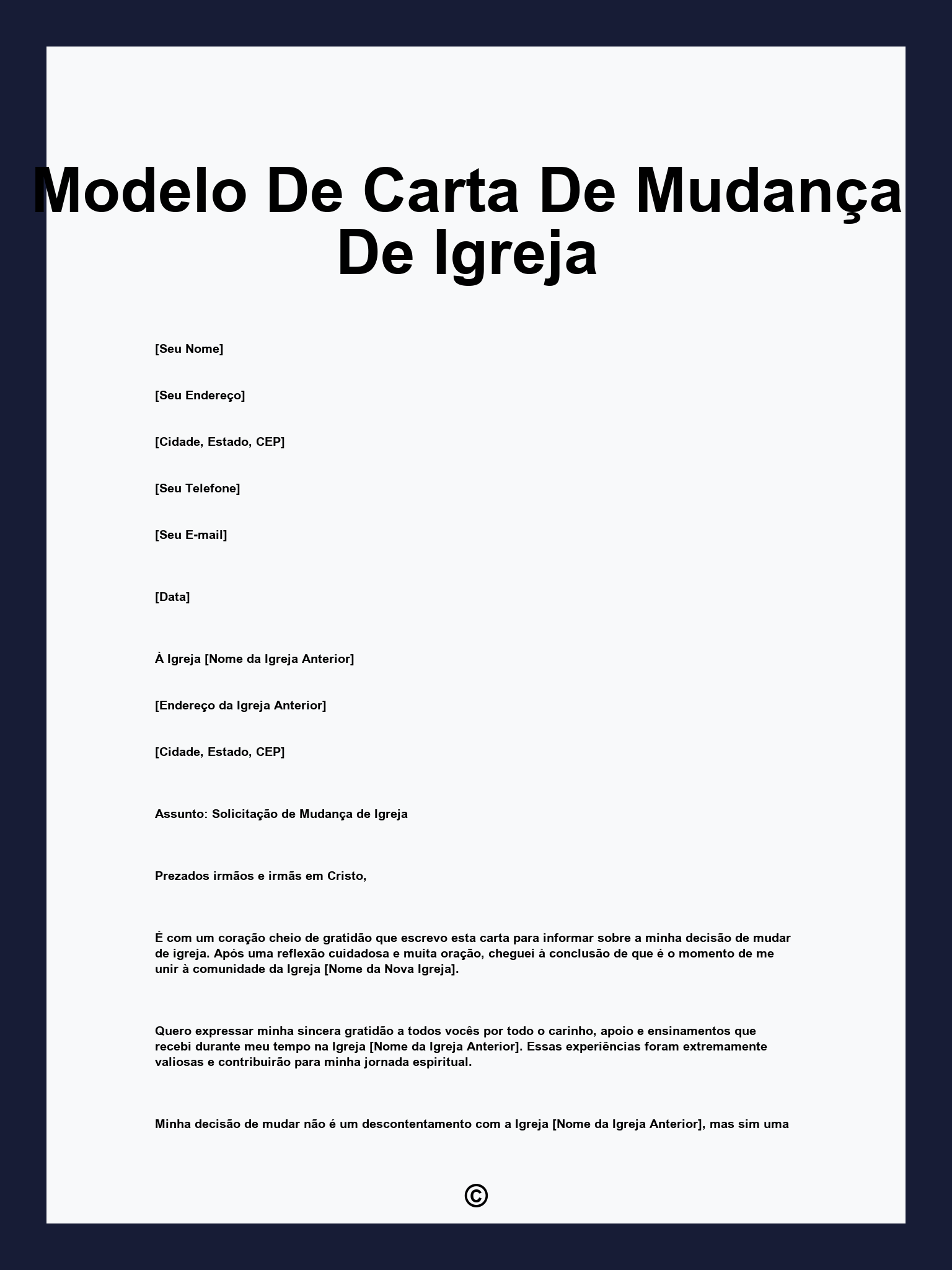 Modelo De Carta De Mudança De Igreja