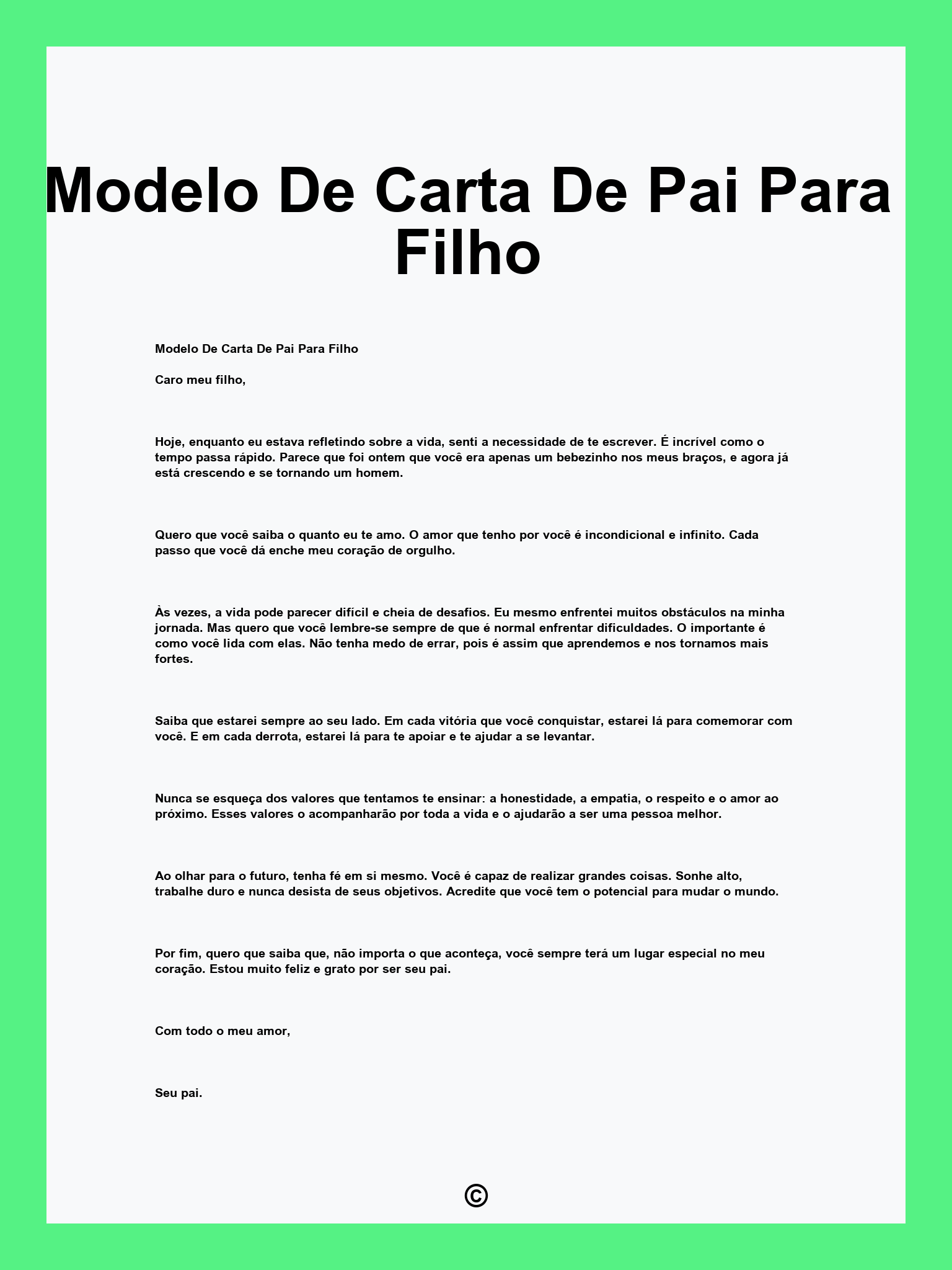 Modelo De Carta De Pai Para Filho