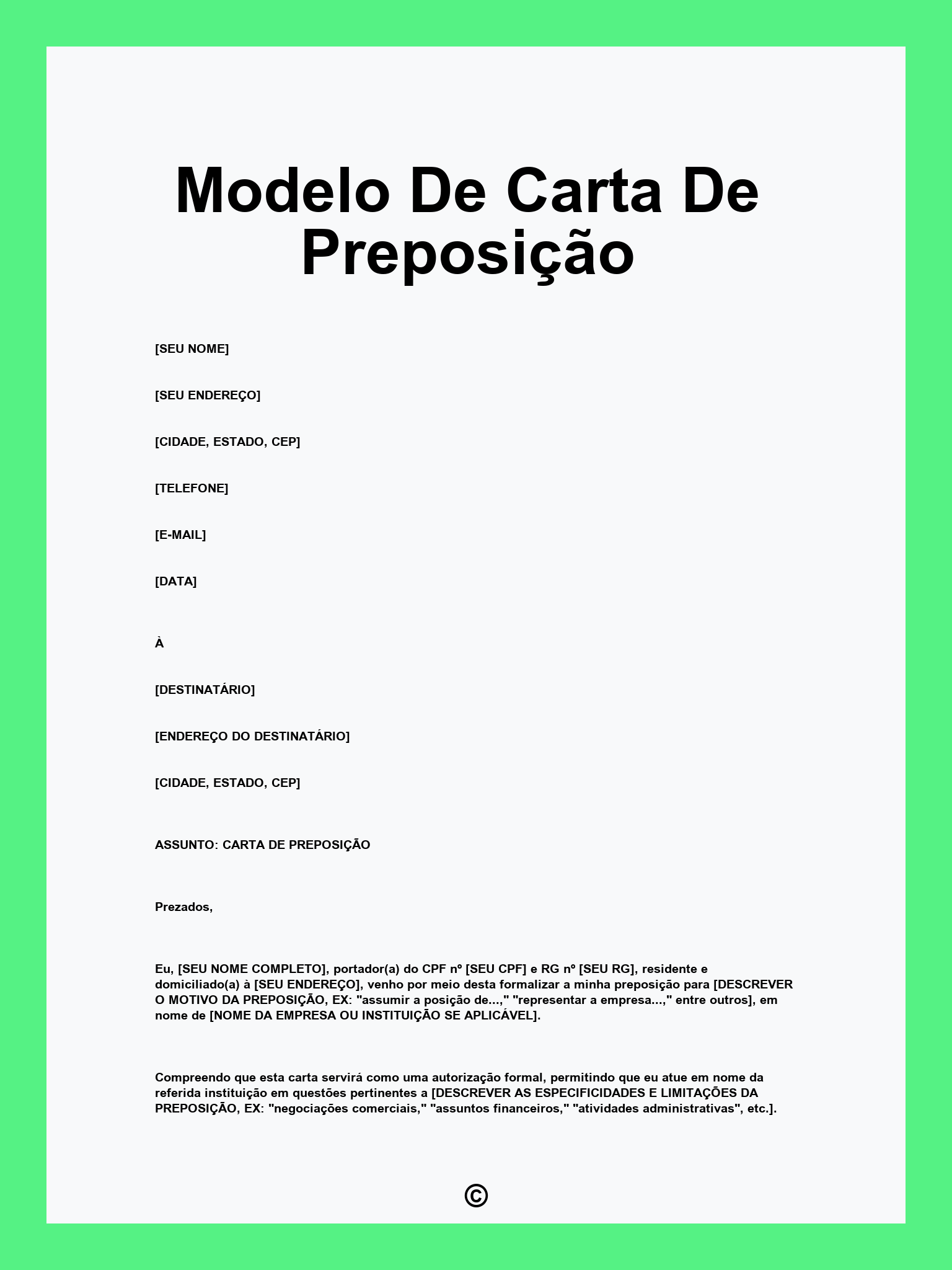 Modelo De Carta De Preposição