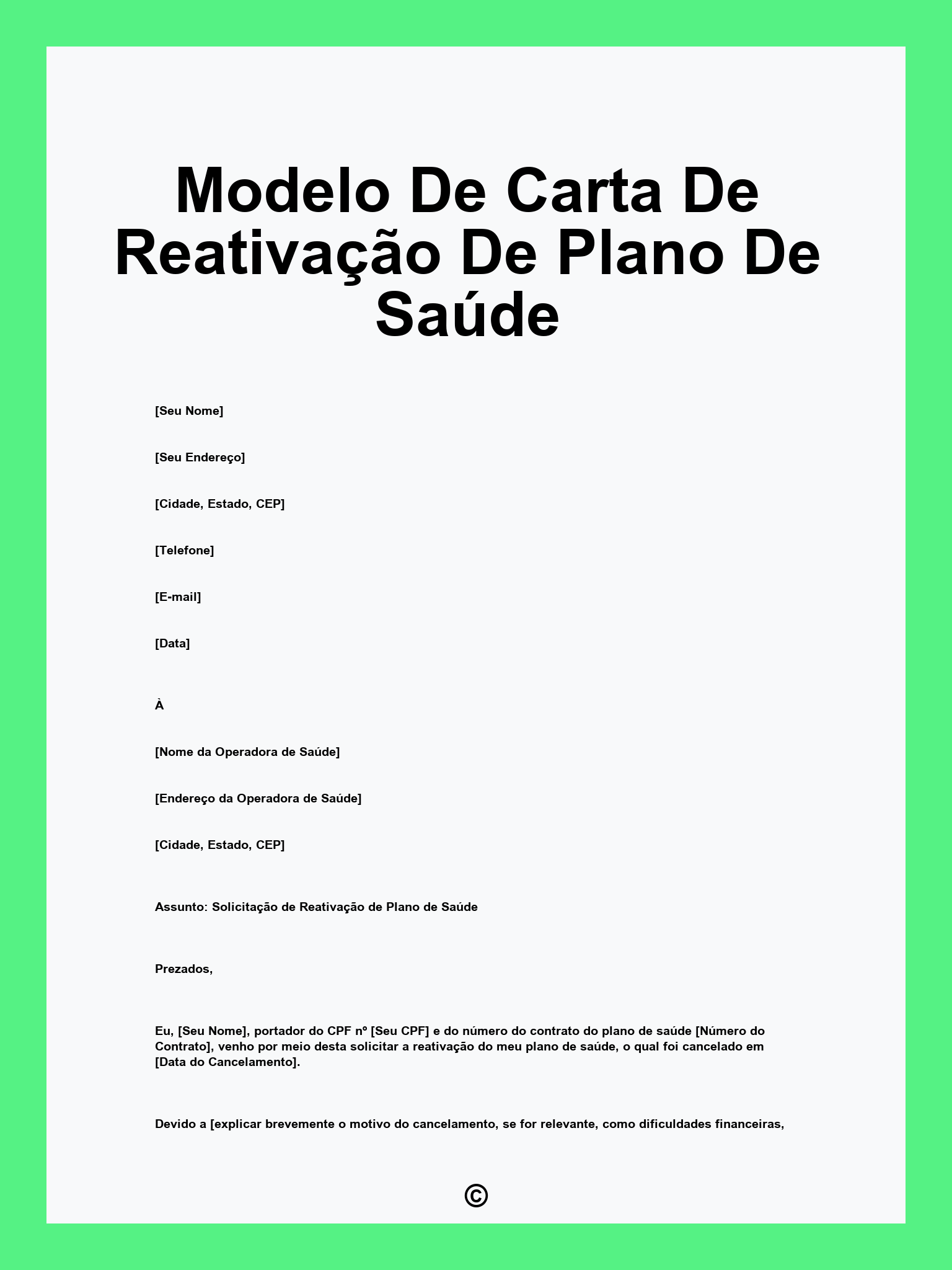 Modelo De Carta De Reativação De Plano De Saúde