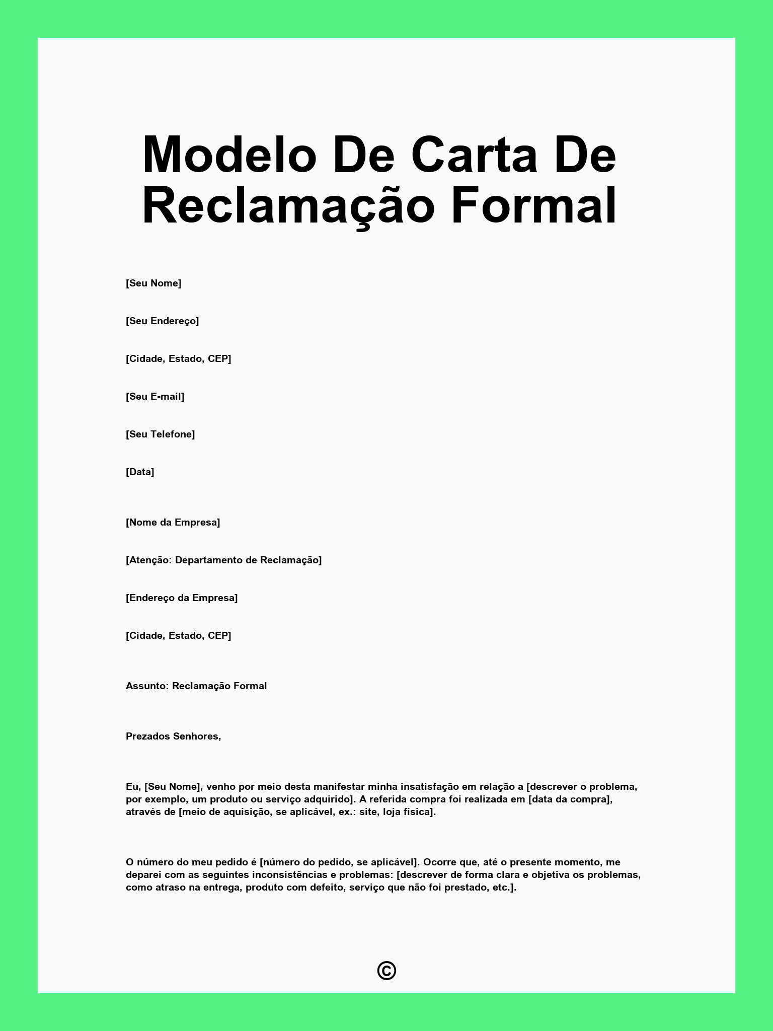 Modelo De Carta De Reclamação Formal