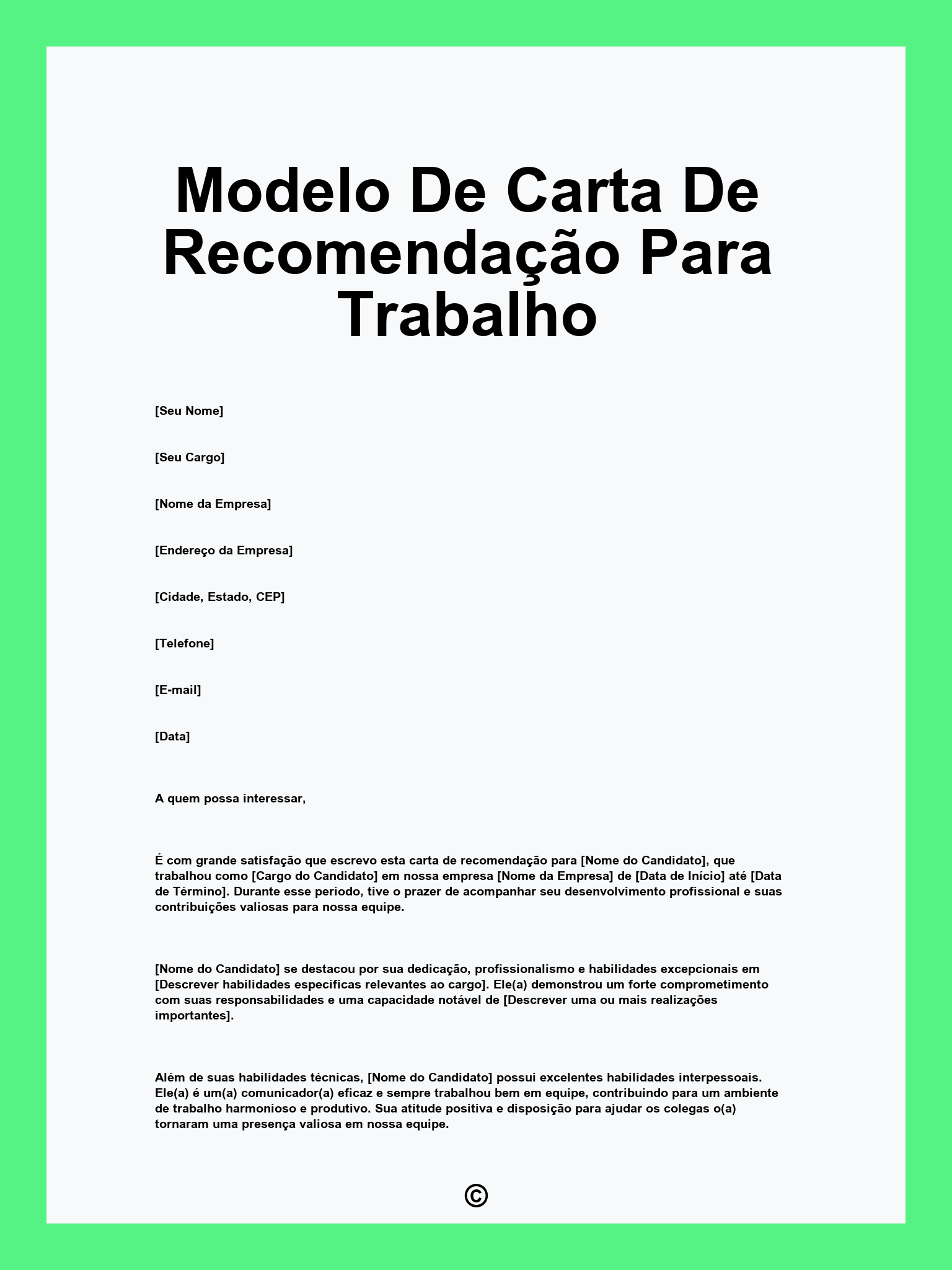 Modelo De Carta De Recomendação Para Trabalho