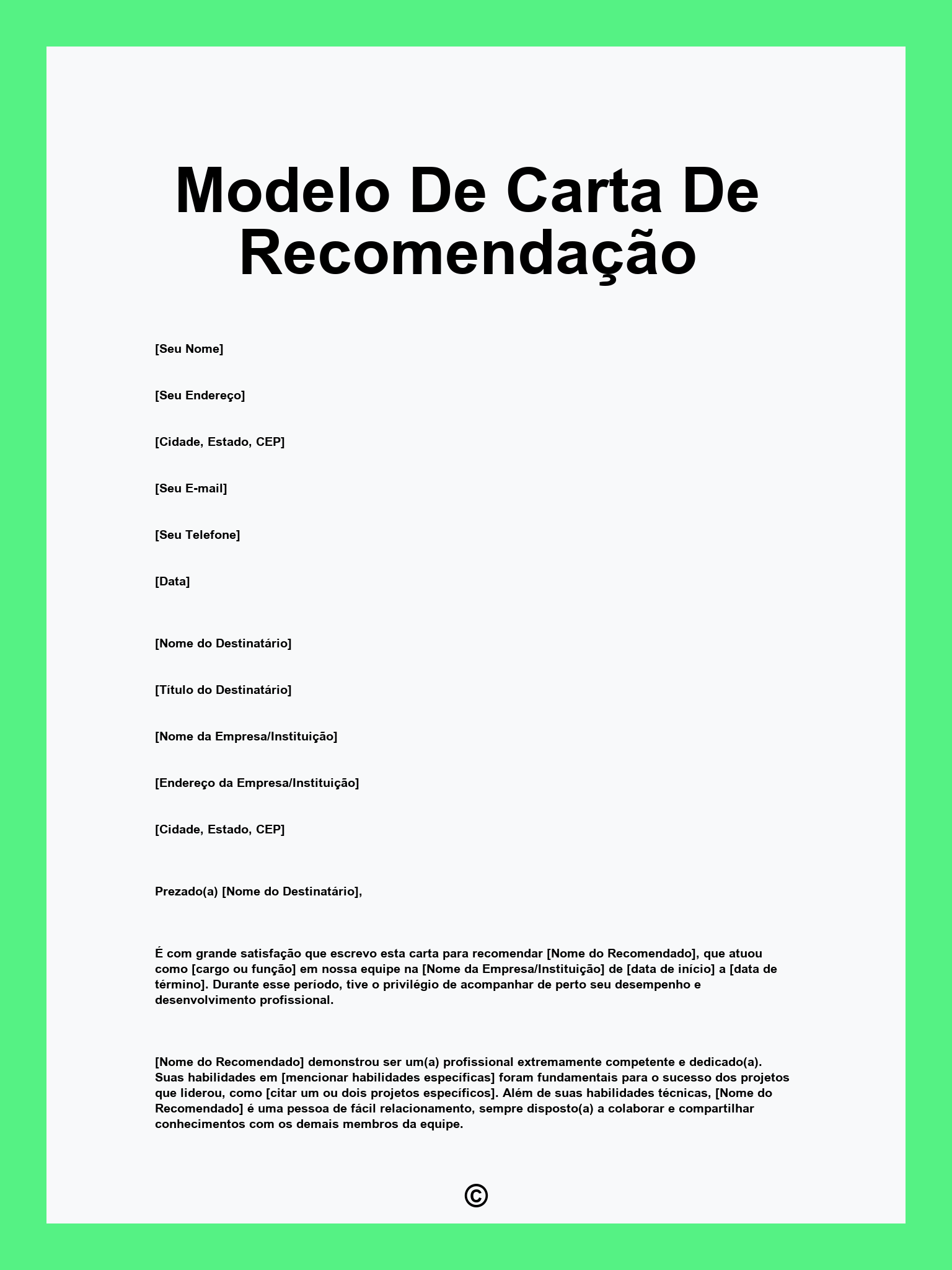 Modelo De Carta De Recomendação
