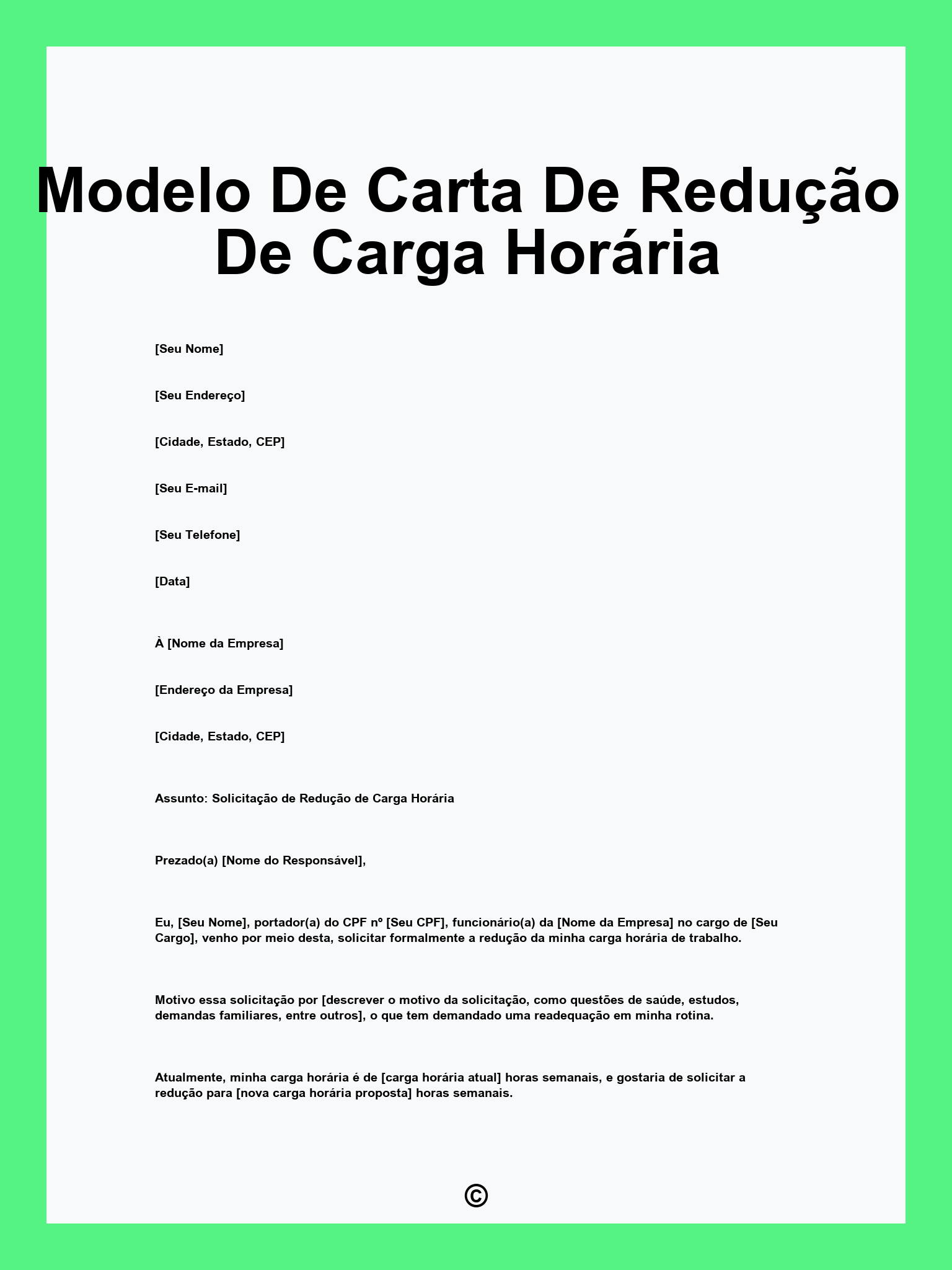 Modelo De Carta De Redução De Carga Horária