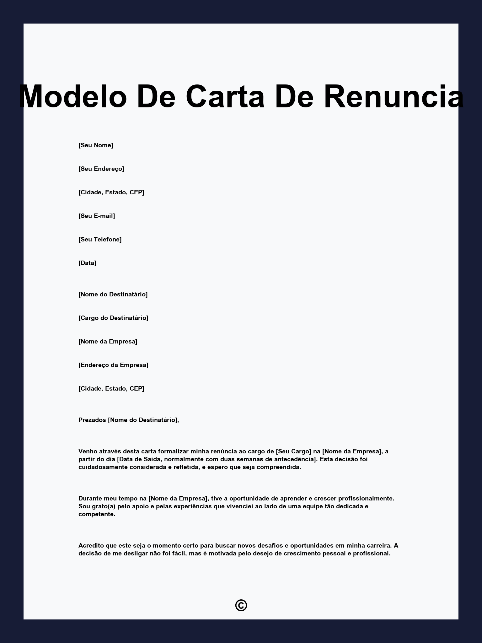 Modelo De Carta De Renuncia