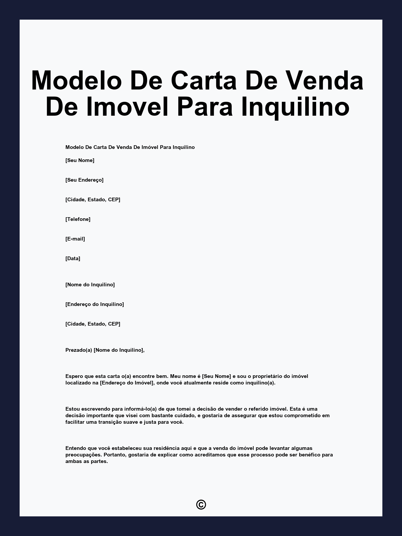 Modelo De Carta De Venda De Imovel Para Inquilino