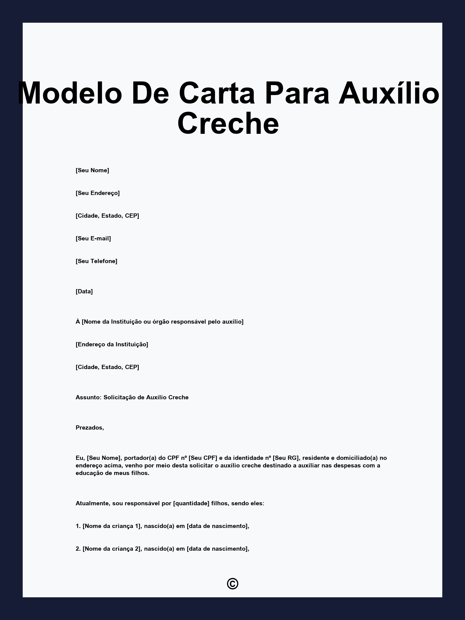 Modelo De Carta Para Auxílio Creche