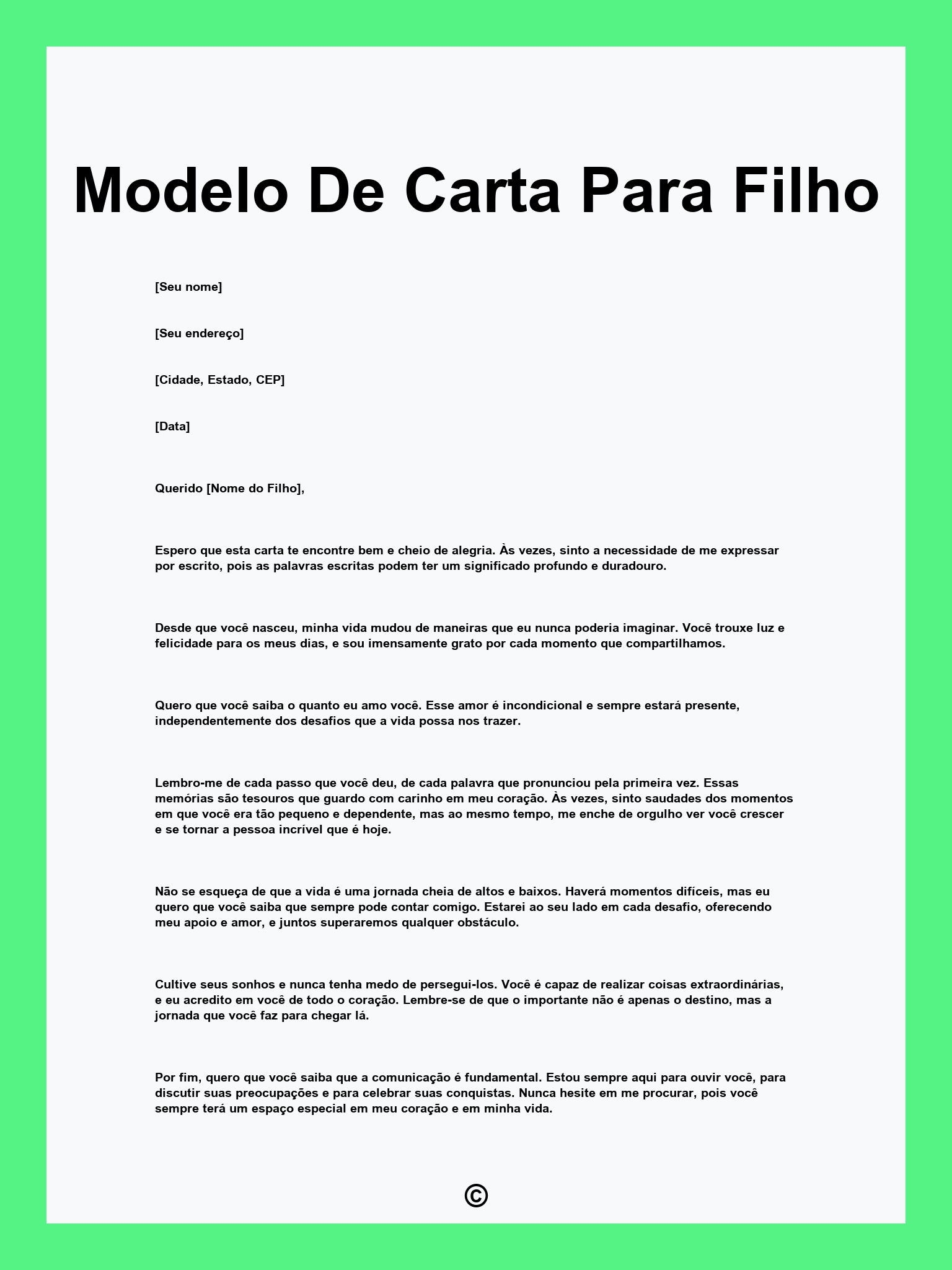 Modelo De Carta Para Filho