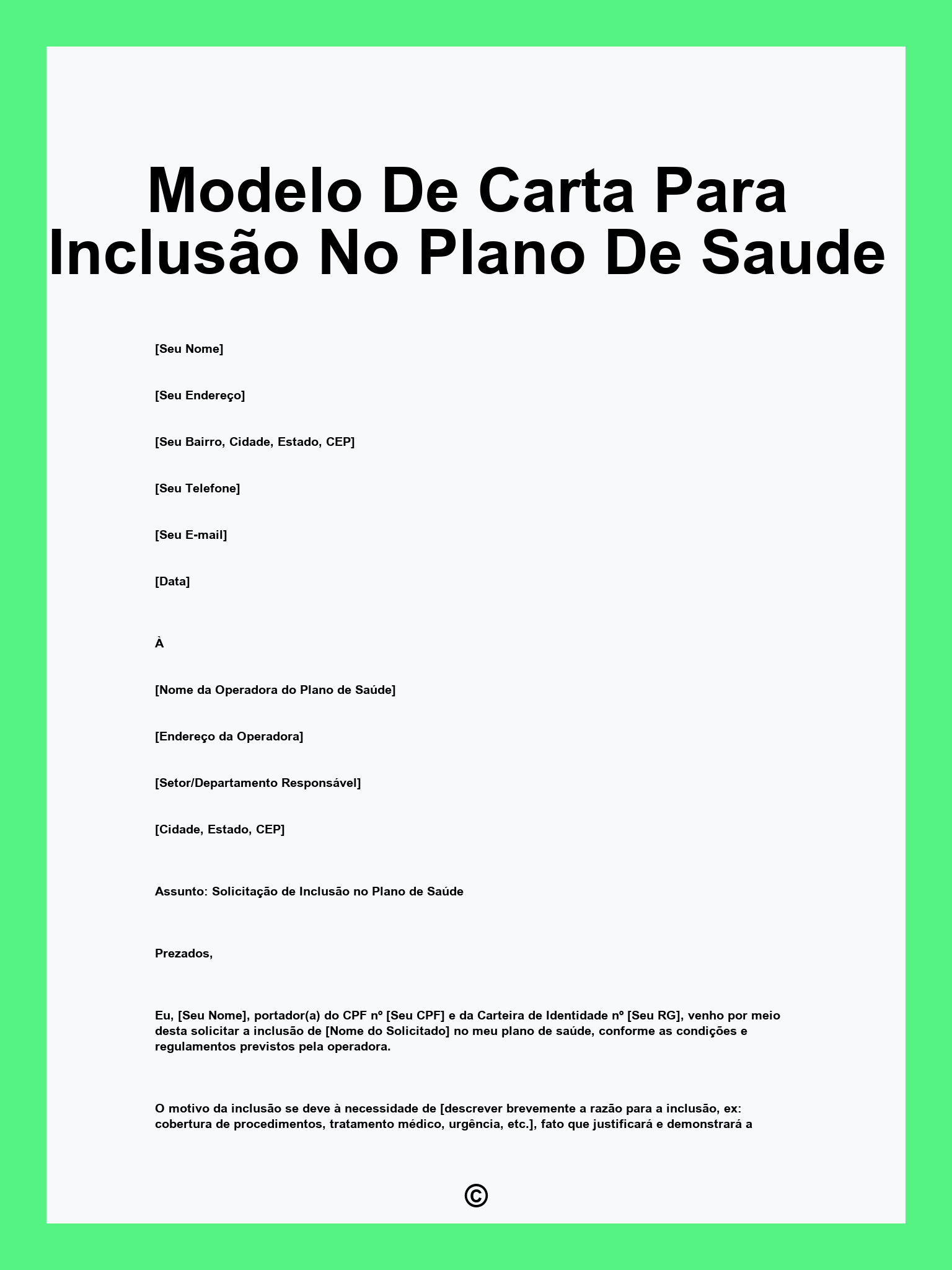 Modelo De Carta Para Inclusão No Plano De Saude