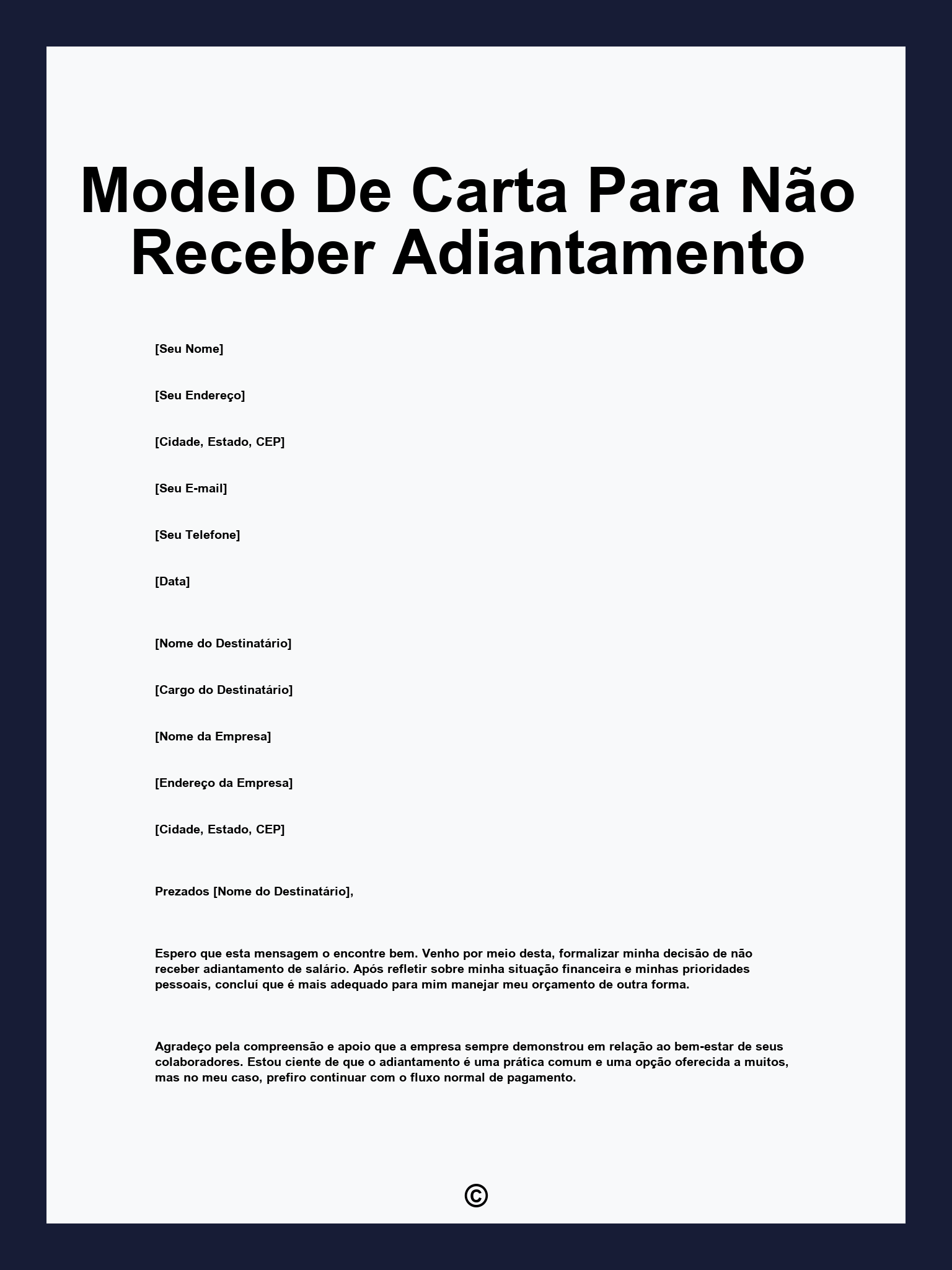 Modelo De Carta Para Não Receber Adiantamento