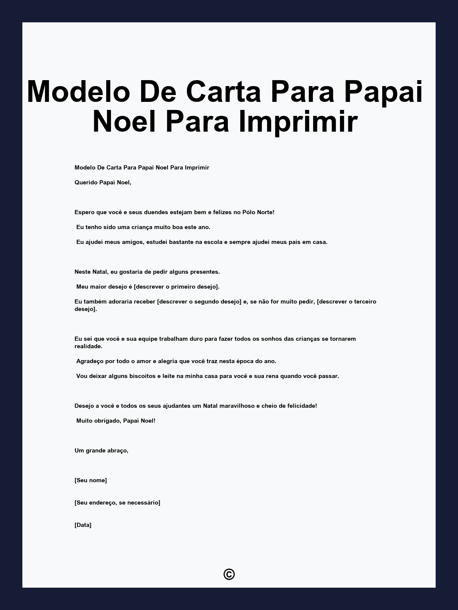 Modelo De Carta Para Papai Noel Para Imprimir