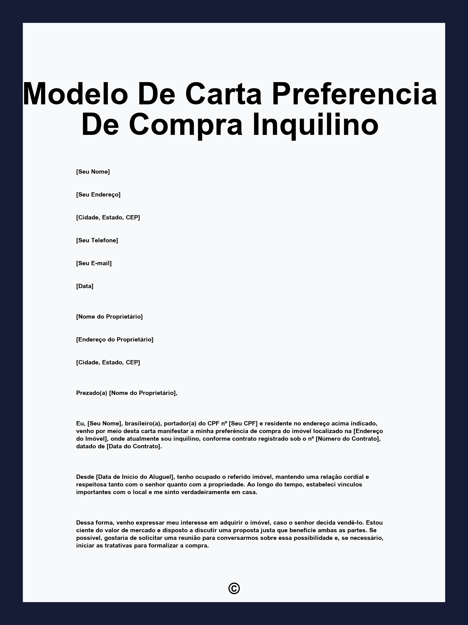 Modelo De Carta Preferencia De Compra Inquilino