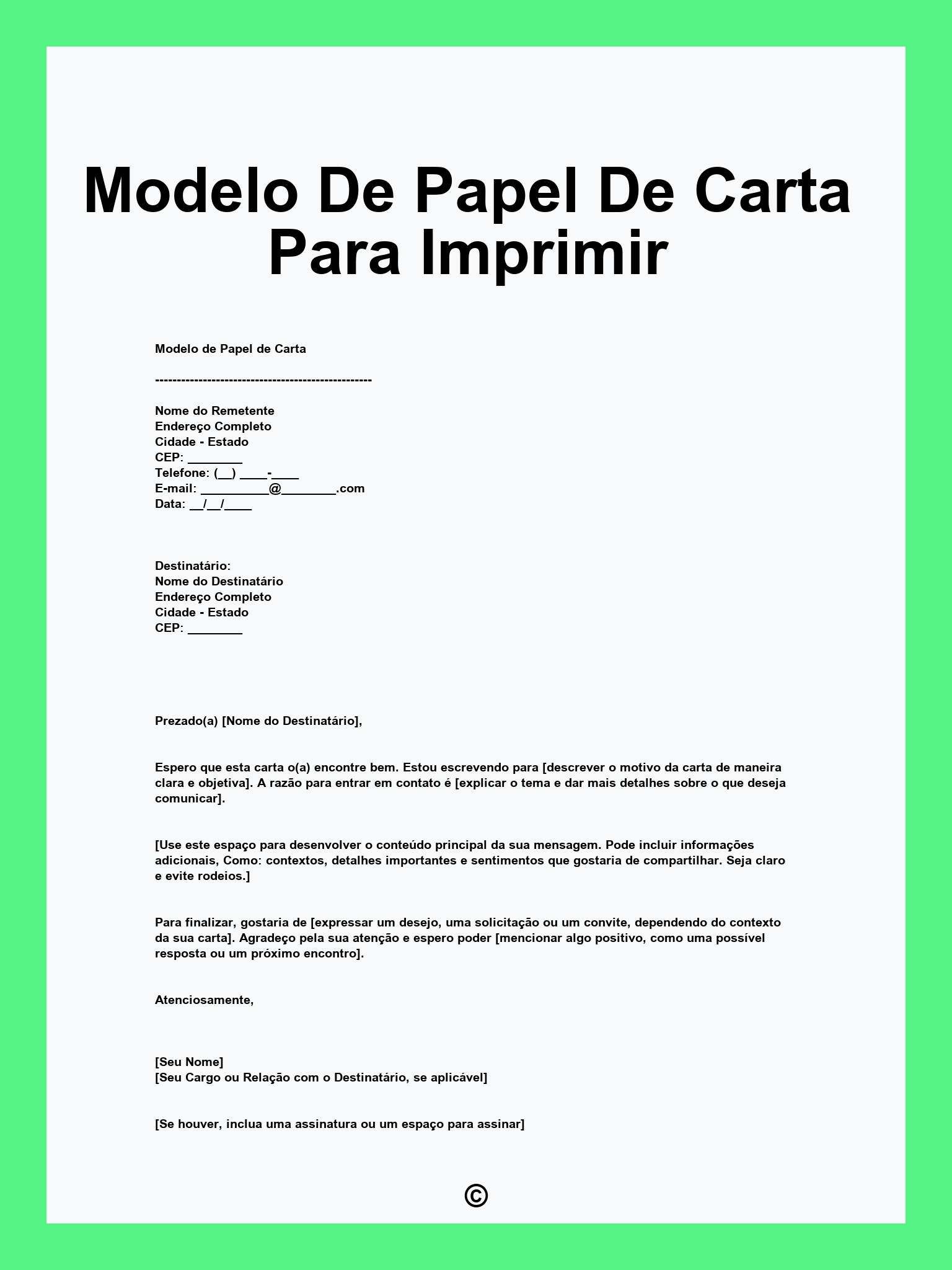 Modelo De Papel De Carta Para Imprimir